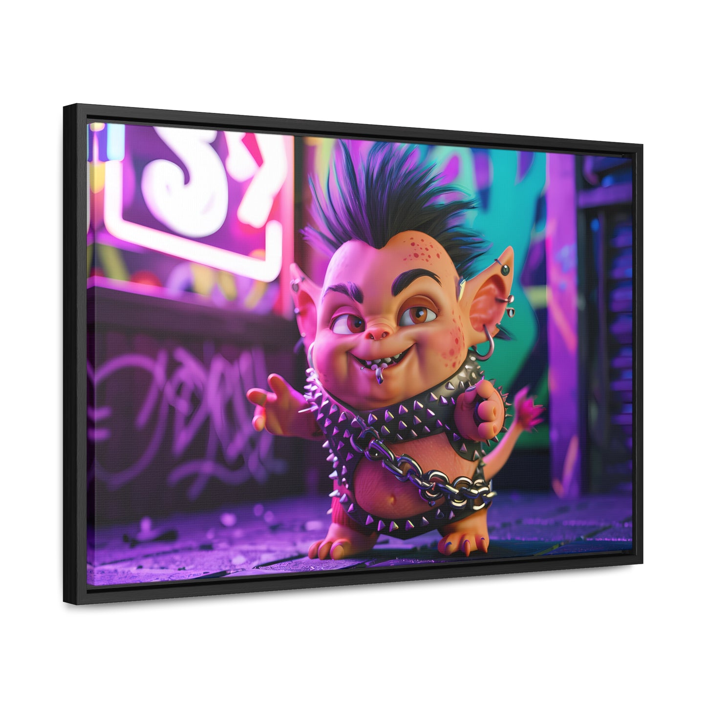 Punk Goblin in the Neon Alley - Gallery Canvas Wraps, Horizontal Frame