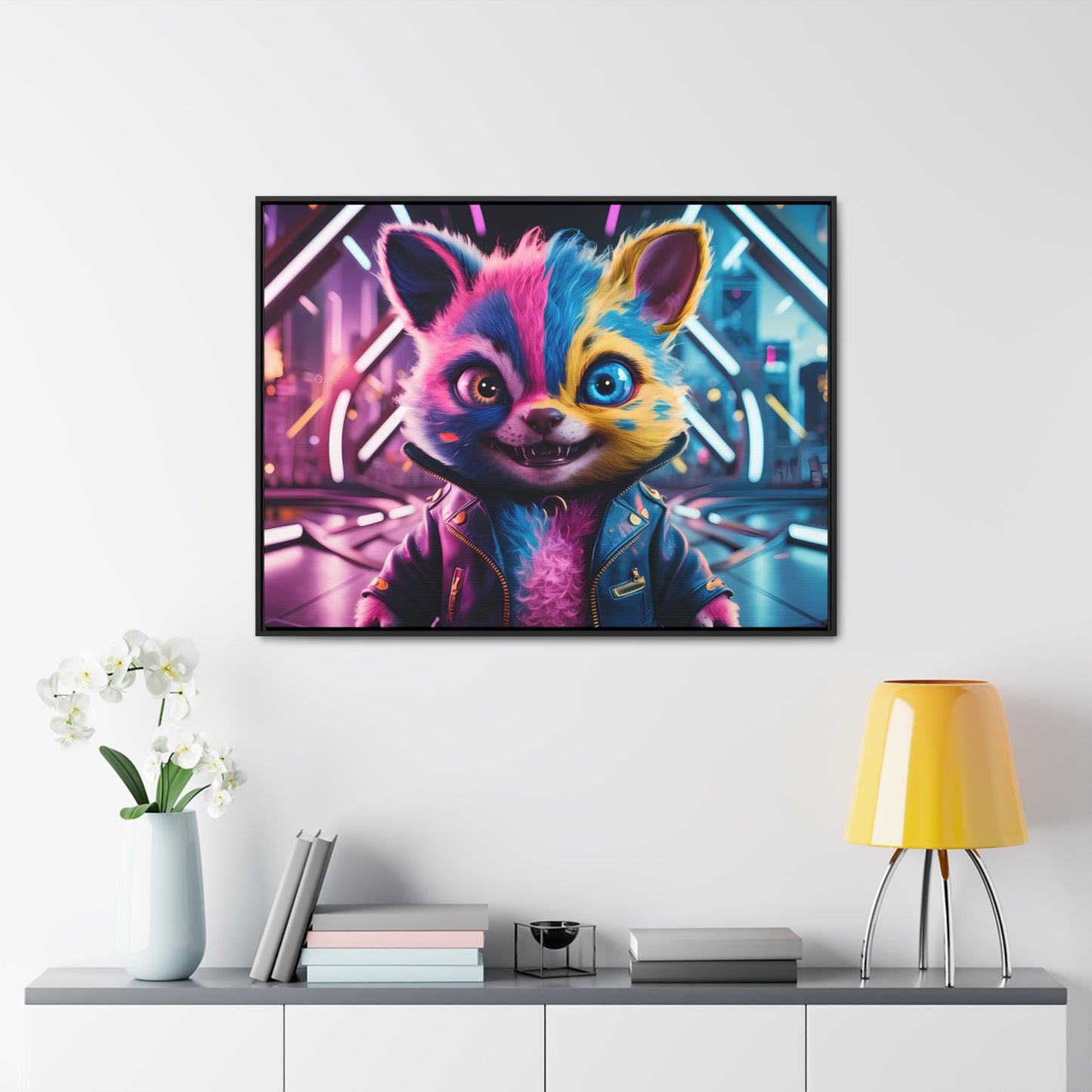 Neon Paws in the Cyber City - Gallery Canvas Wraps, Horizontal Frame