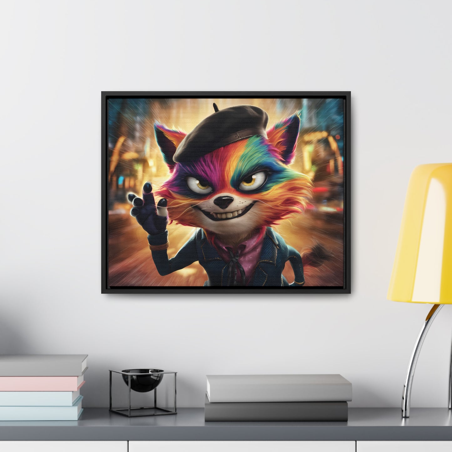 Feline Frenzy in the City Lights - Gallery Canvas Wraps, Horizontal Frame