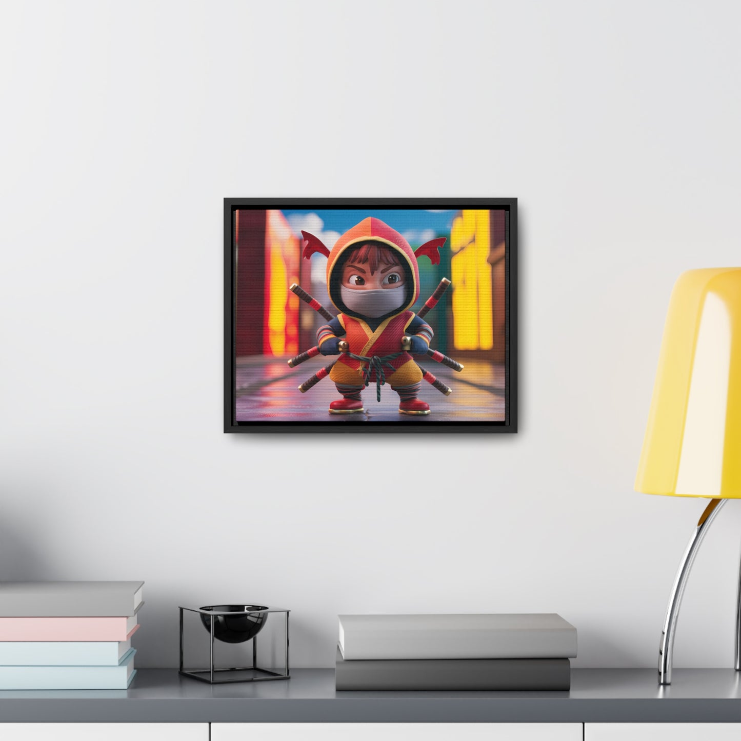 "Chibi Ninja Warrior in the City" - Gallery Canvas Wraps, Horizontal Frame