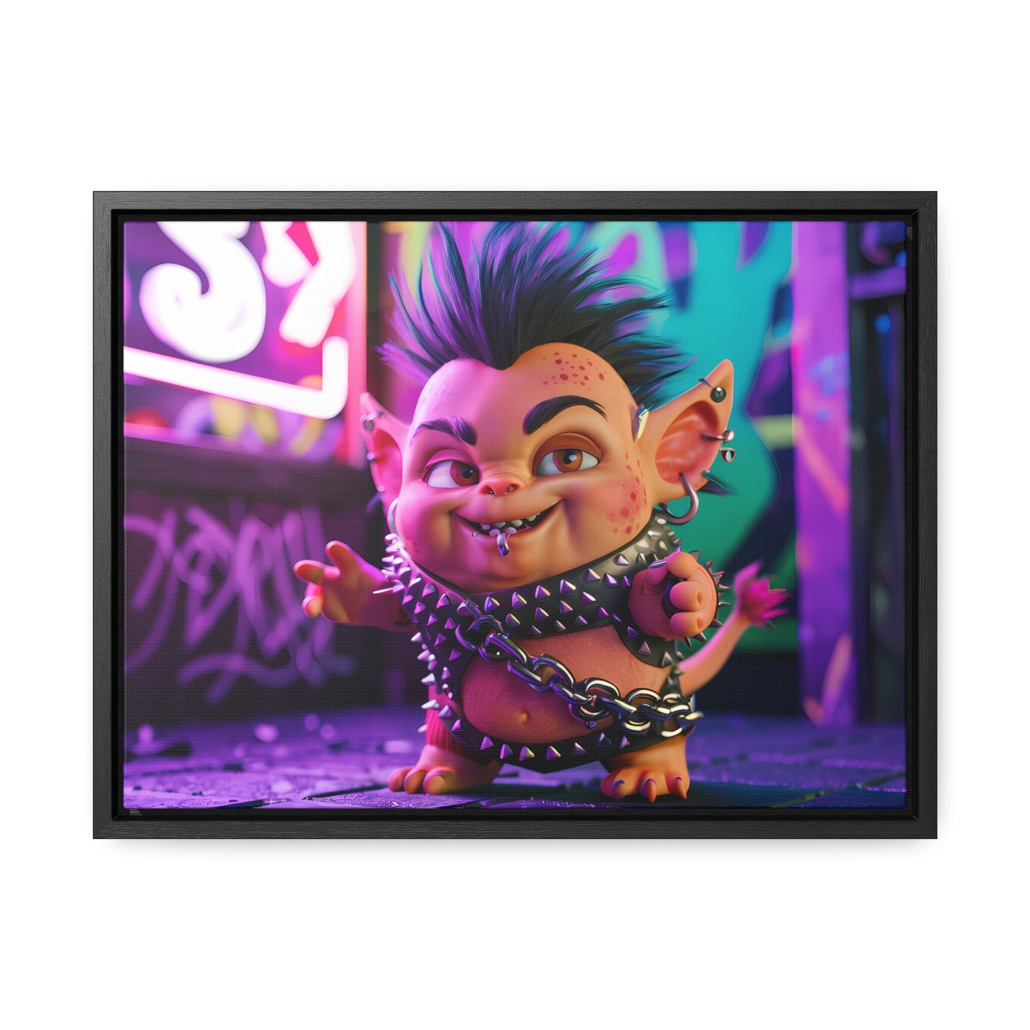Punk Goblin in the Neon Alley - Gallery Canvas Wraps, Horizontal Frame
