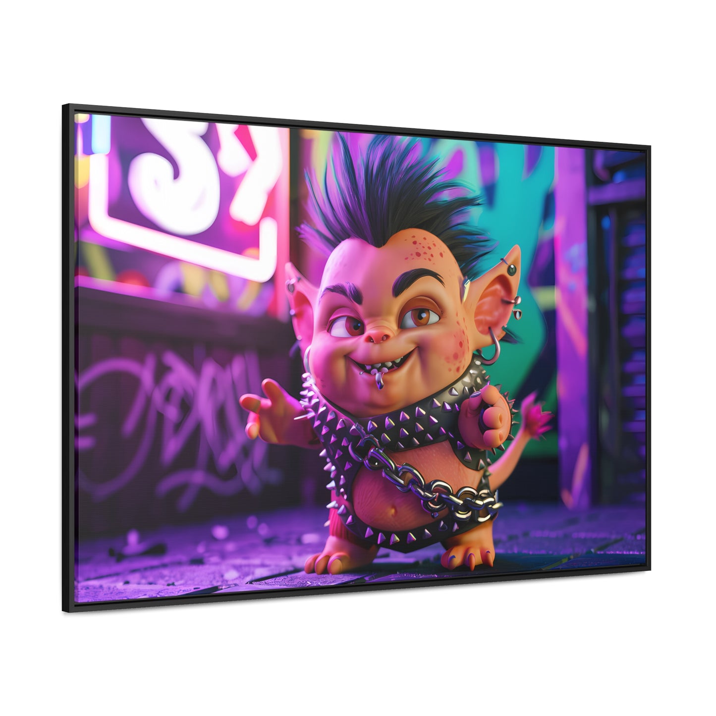 Punk Goblin in the Neon Alley - Gallery Canvas Wraps, Horizontal Frame