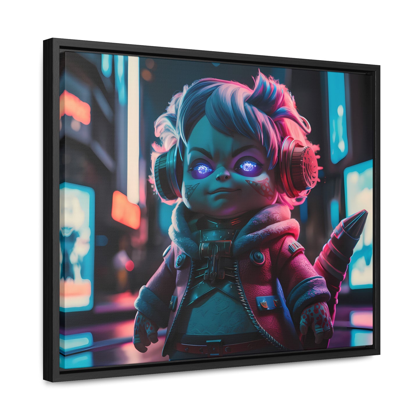 Neon Guardian in the Cyber City - Gallery Canvas Wraps, Horizontal Frame