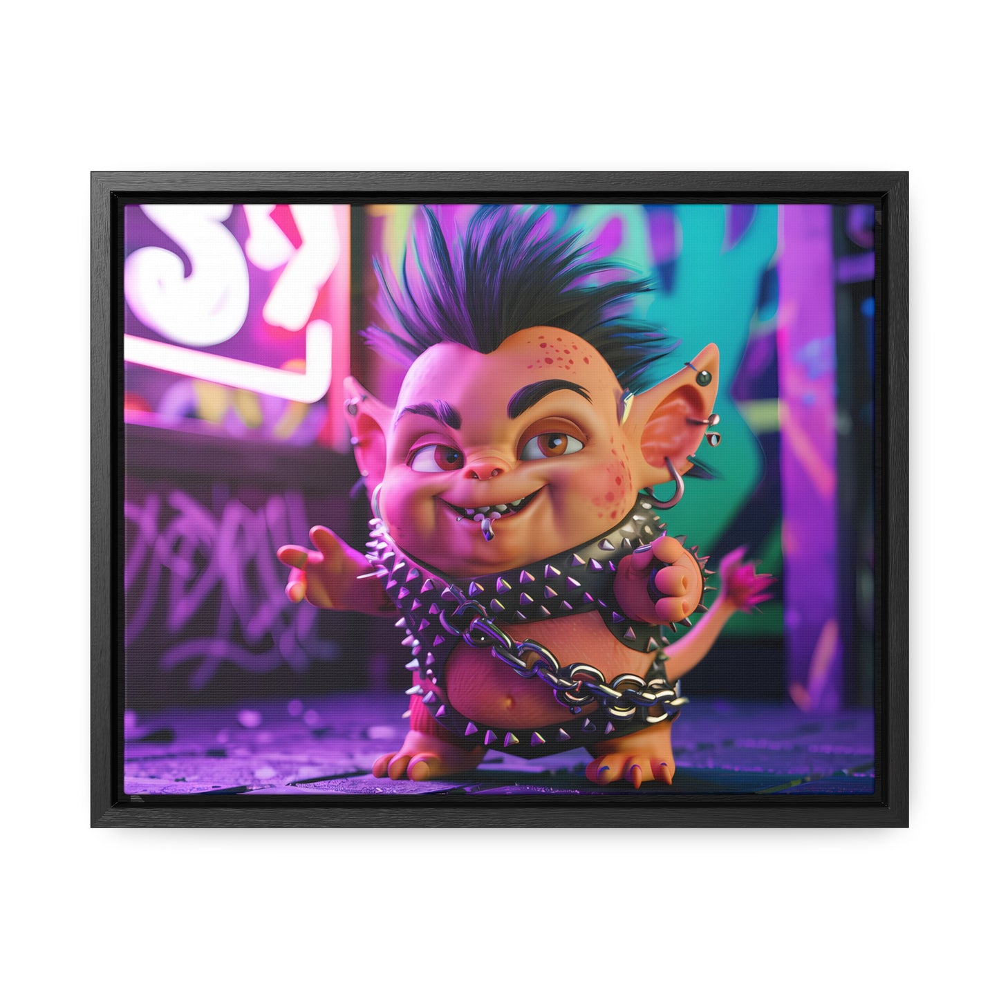 Punk Goblin in the Neon Alley - Gallery Canvas Wraps, Horizontal Frame