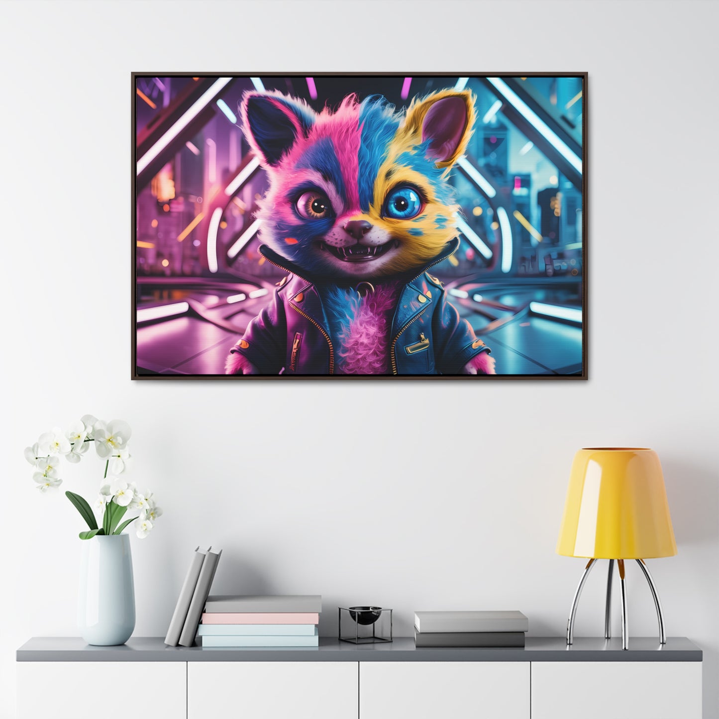 Neon Paws in the Cyber City - Gallery Canvas Wraps, Horizontal Frame