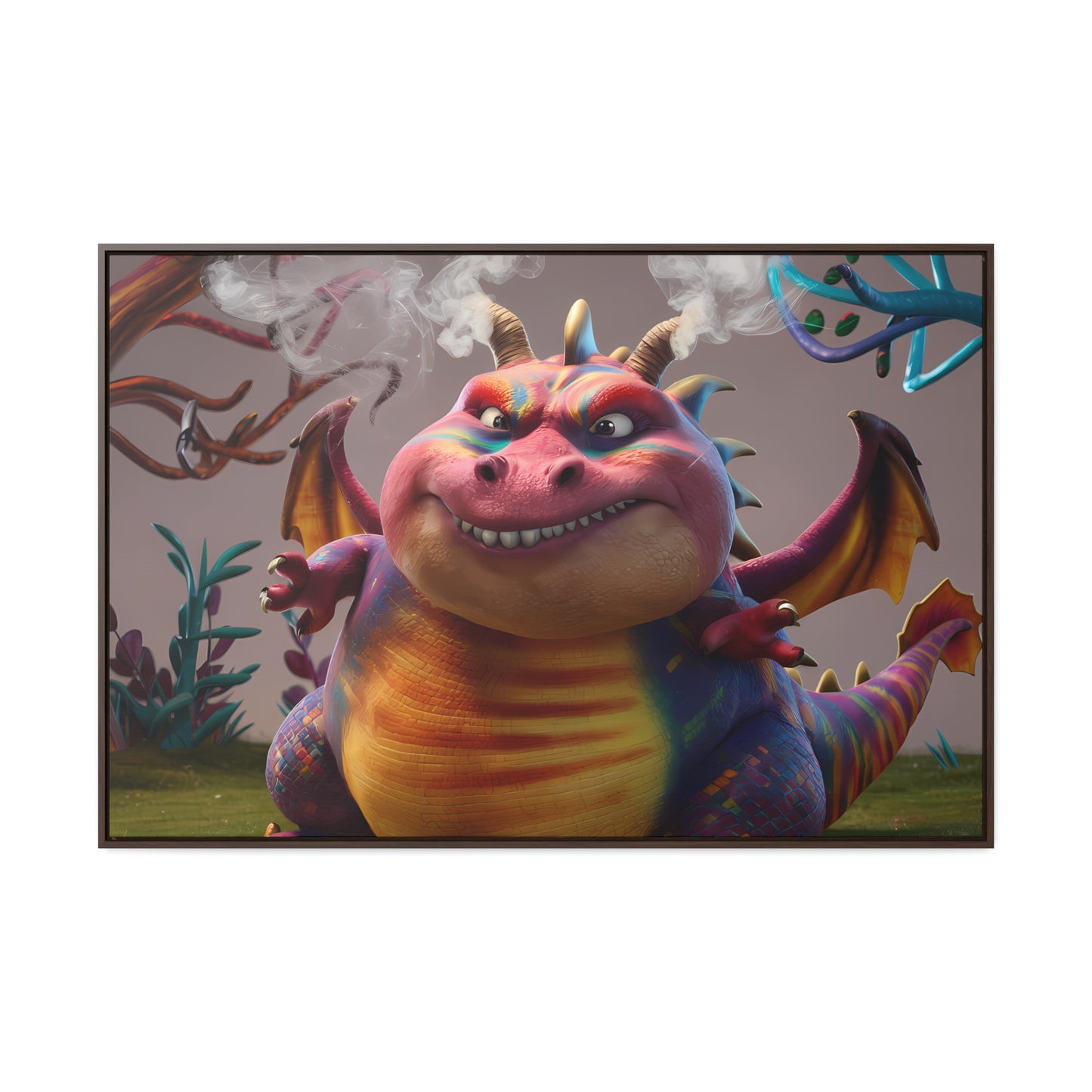 "Smug Rainbow Dragon in a Whimsical Forest" - Gallery Canvas Wraps, Horizontal Frame