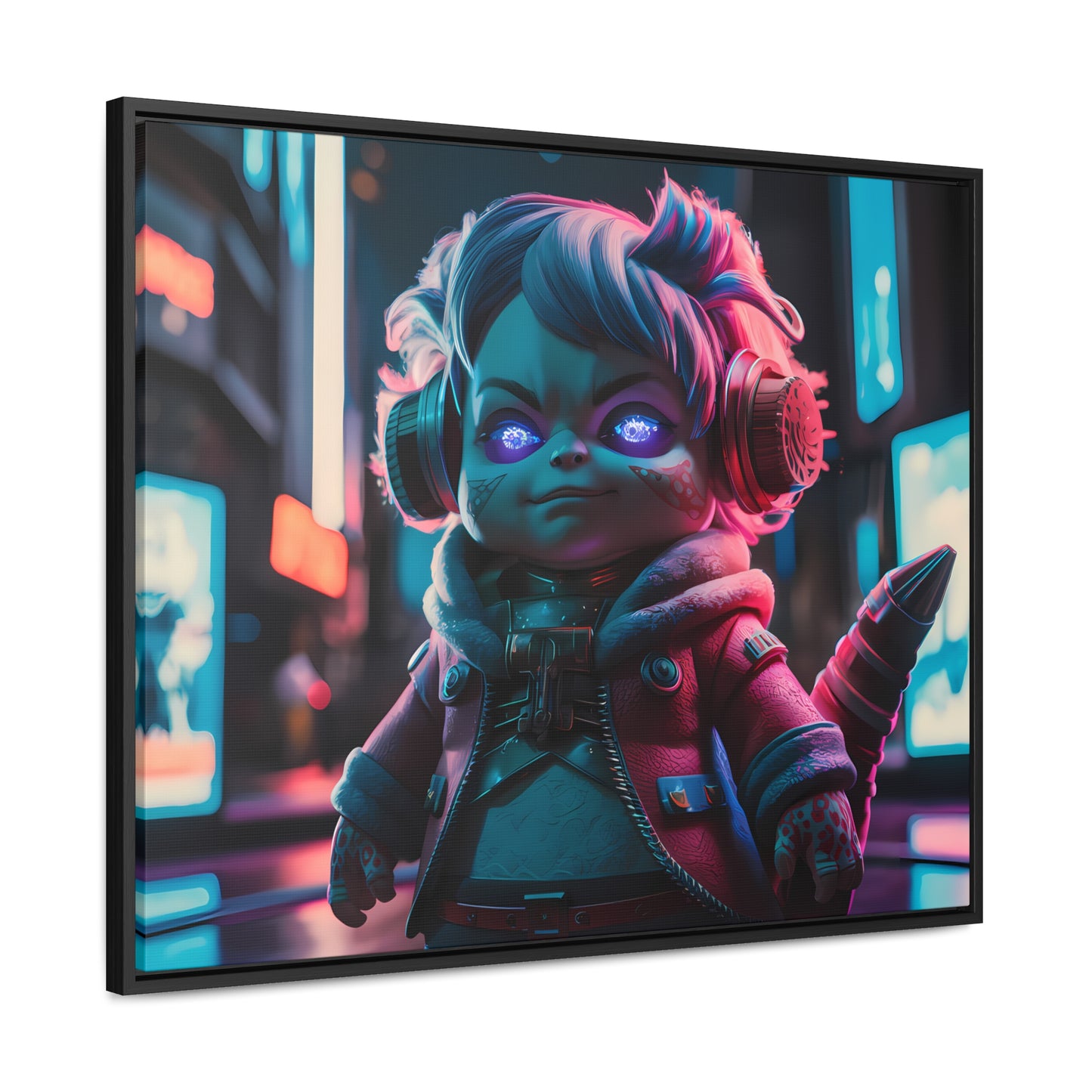 Neon Guardian in the Cyber City - Gallery Canvas Wraps, Horizontal Frame