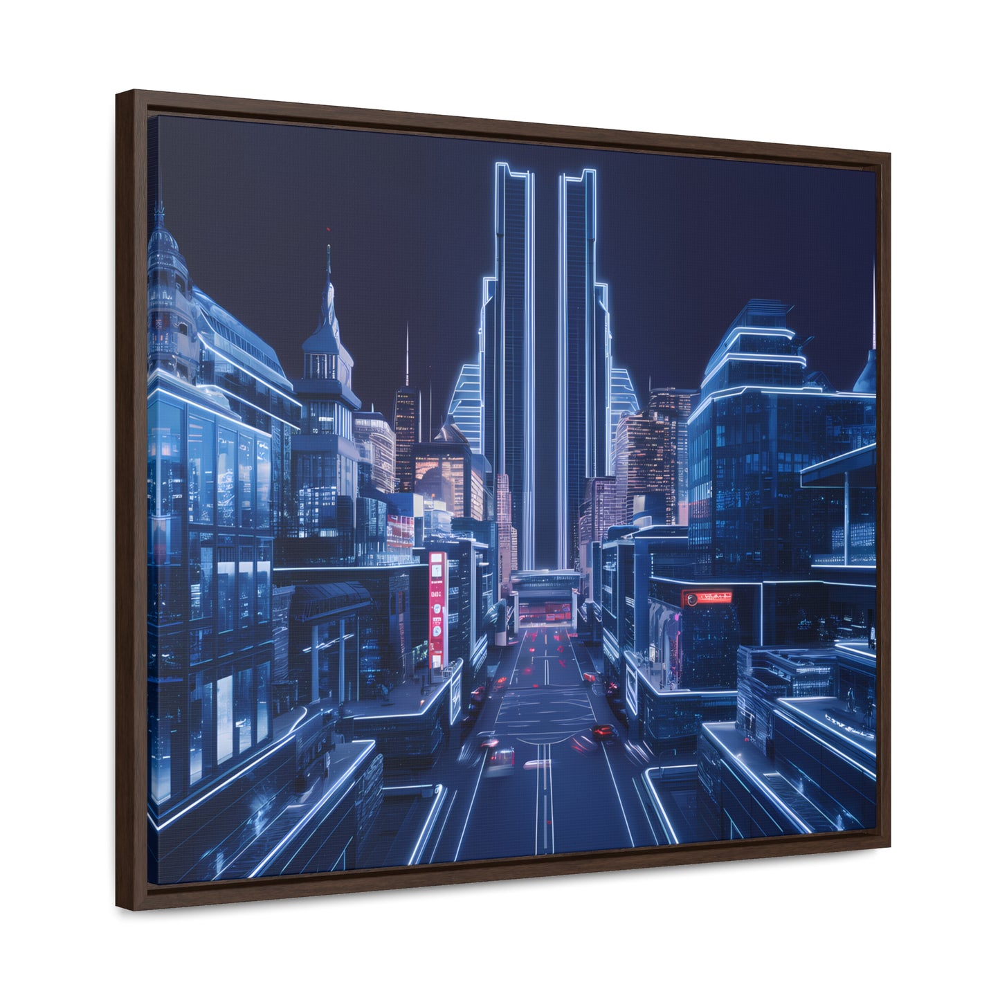 Neon Cityscape at Midnight - Gallery Canvas Wraps, Horizontal Frame