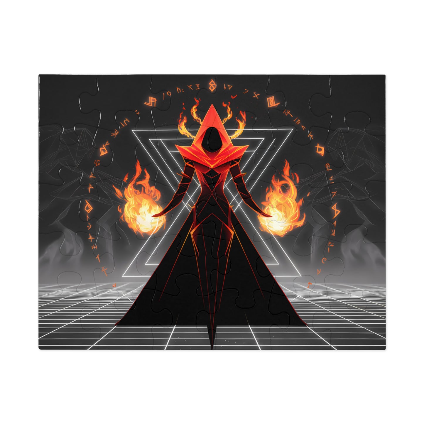 "Arcane Pyromancer in the Digital Realm" - Jigsaw Puzzle (30, 110, 252, 500,1000-Piece)