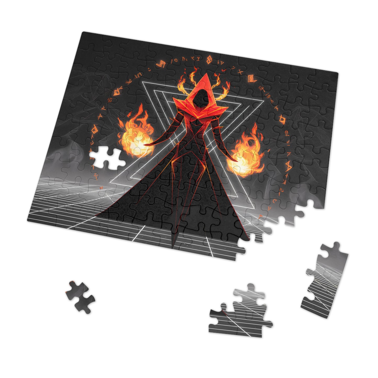 "Arcane Pyromancer in the Digital Realm" - Jigsaw Puzzle (30, 110, 252, 500,1000-Piece)