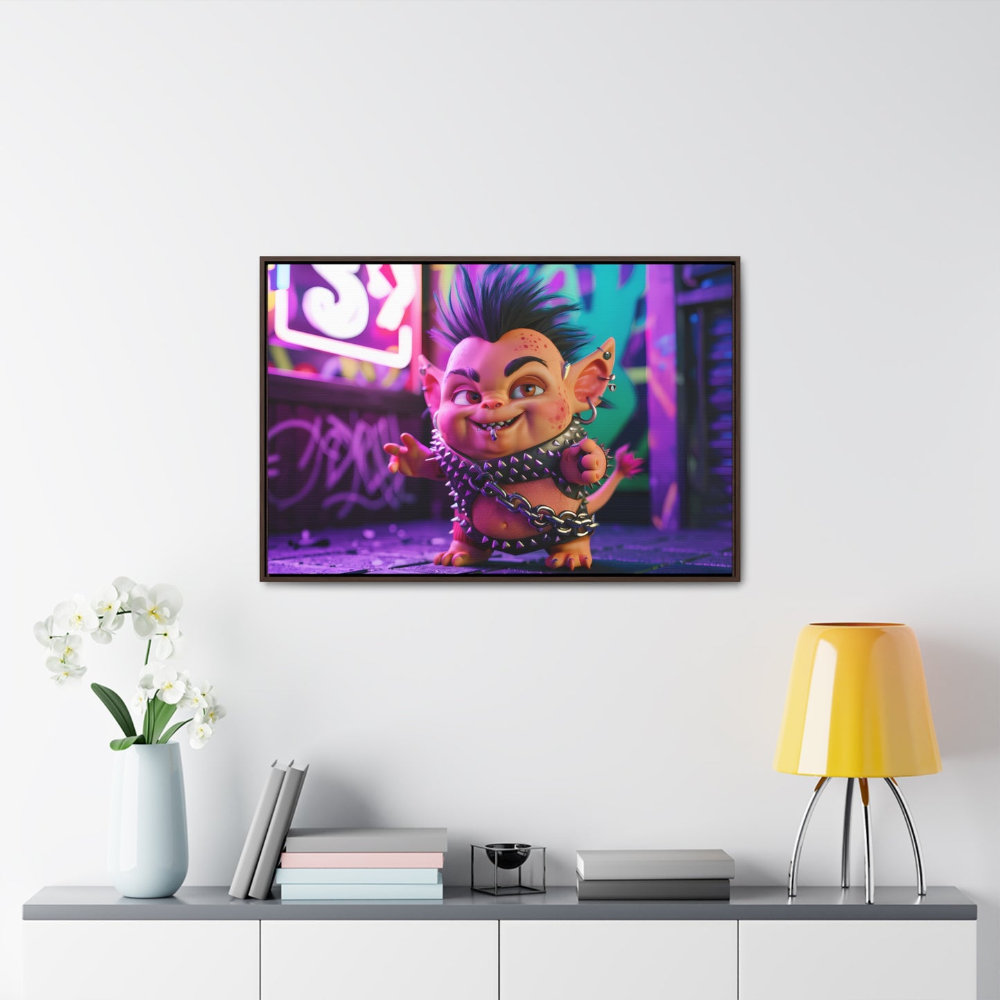 Punk Goblin in the Neon Alley - Gallery Canvas Wraps, Horizontal Frame