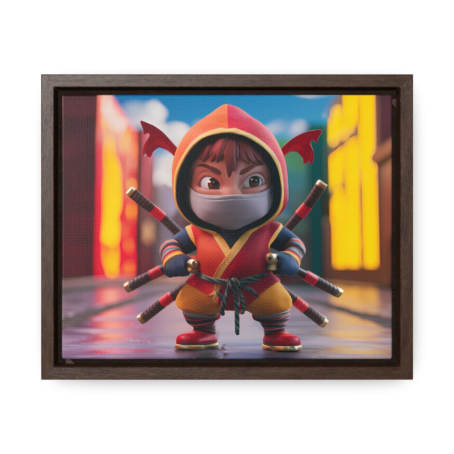 "Chibi Ninja Warrior in the City" - Gallery Canvas Wraps, Horizontal Frame