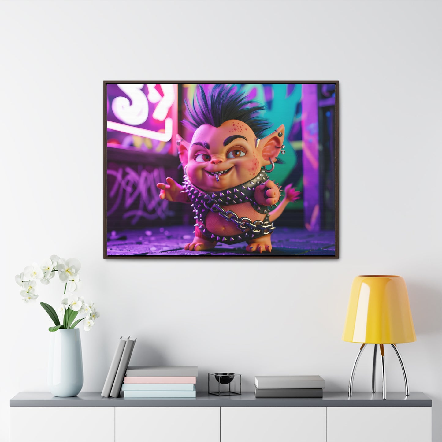 Punk Goblin in the Neon Alley - Gallery Canvas Wraps, Horizontal Frame