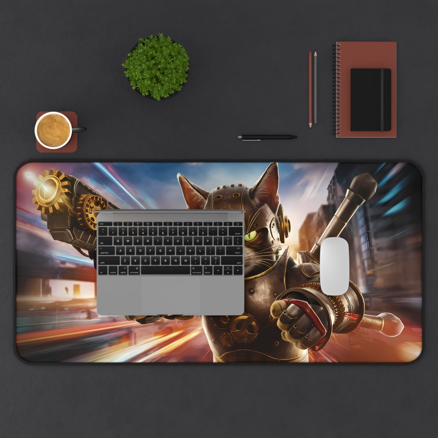 Steampunk Gunner Cat - Desk Mat