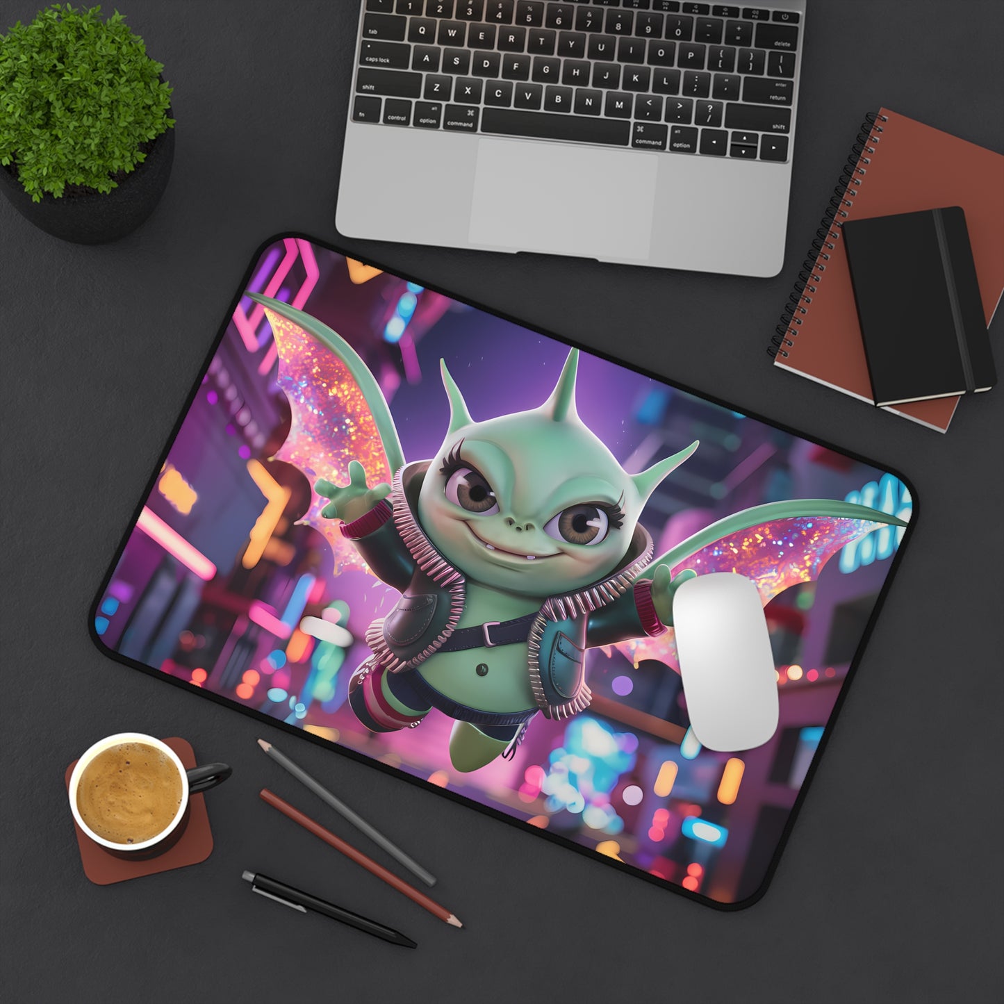 Neon Winged Mischief - Desk Mat