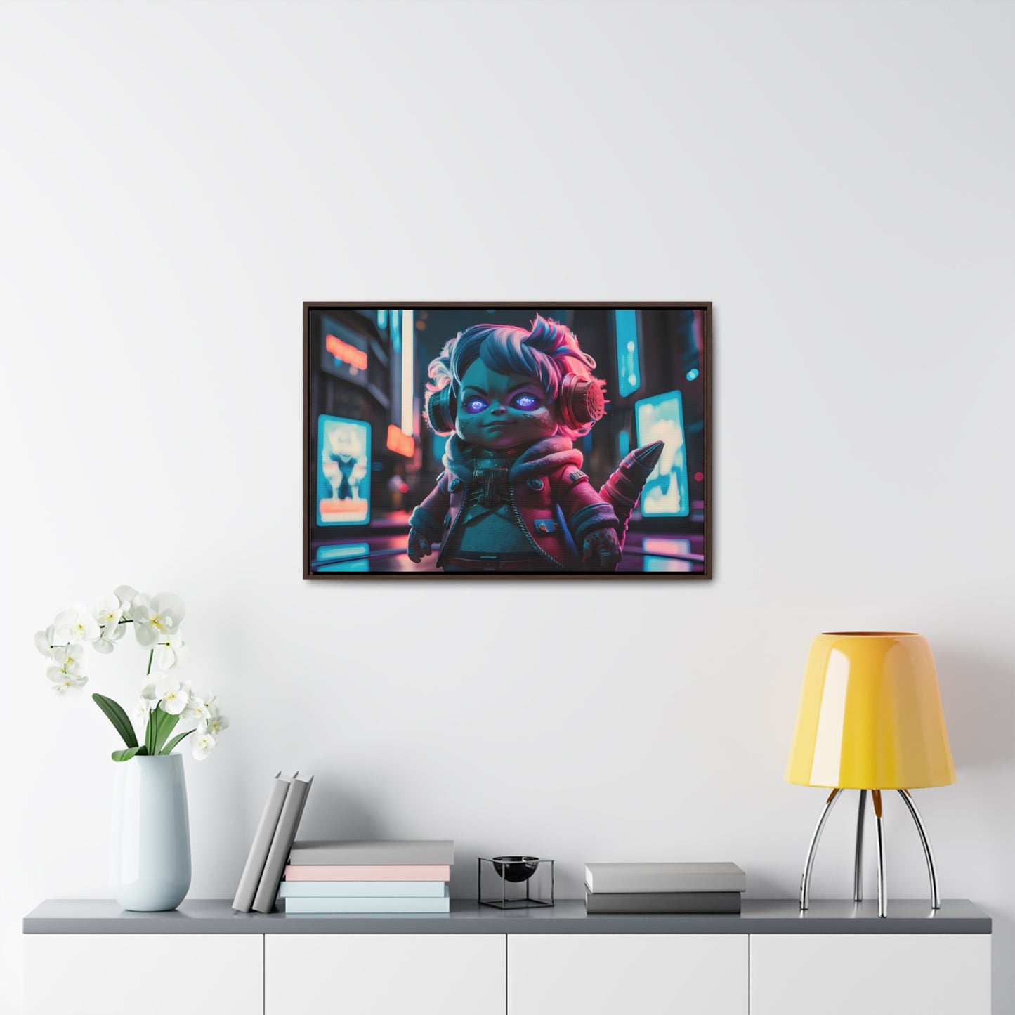 Neon Guardian in the Cyber City - Gallery Canvas Wraps, Horizontal Frame