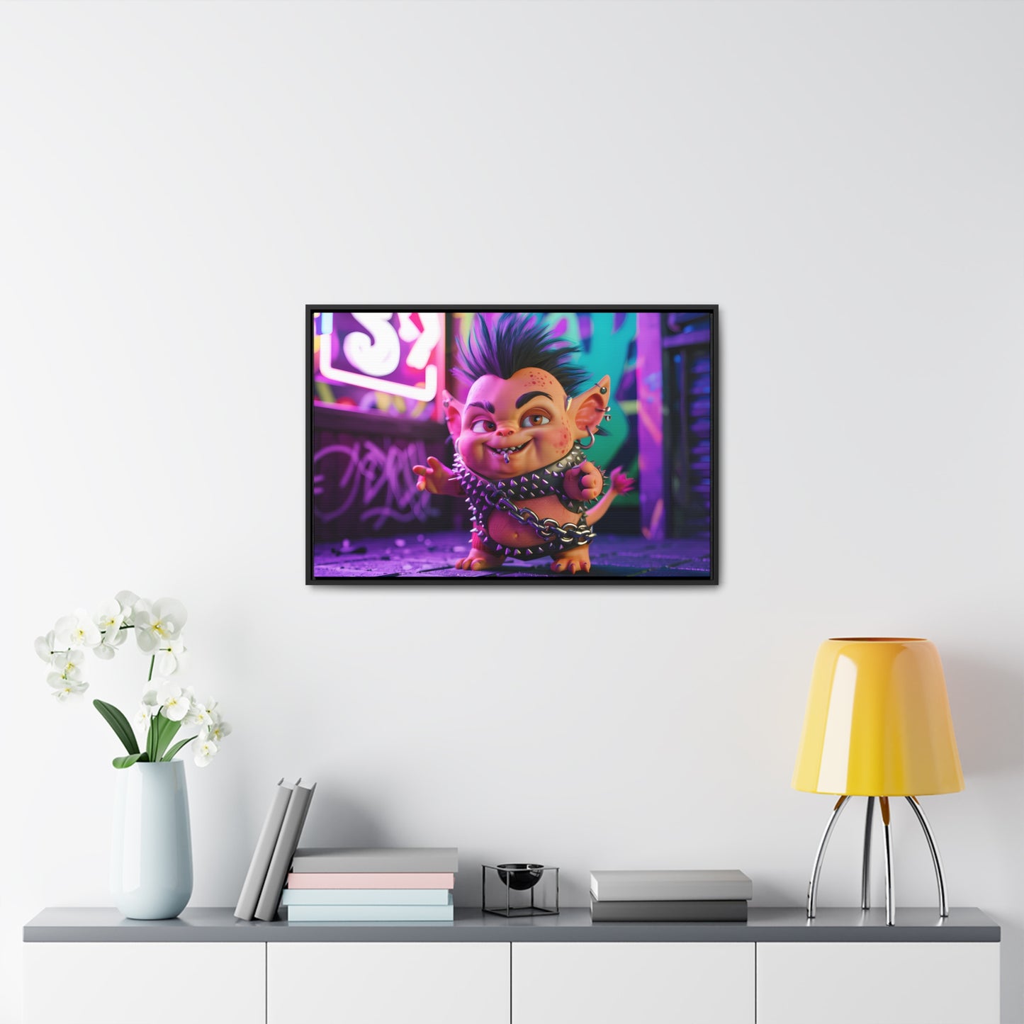 Punk Goblin in the Neon Alley - Gallery Canvas Wraps, Horizontal Frame