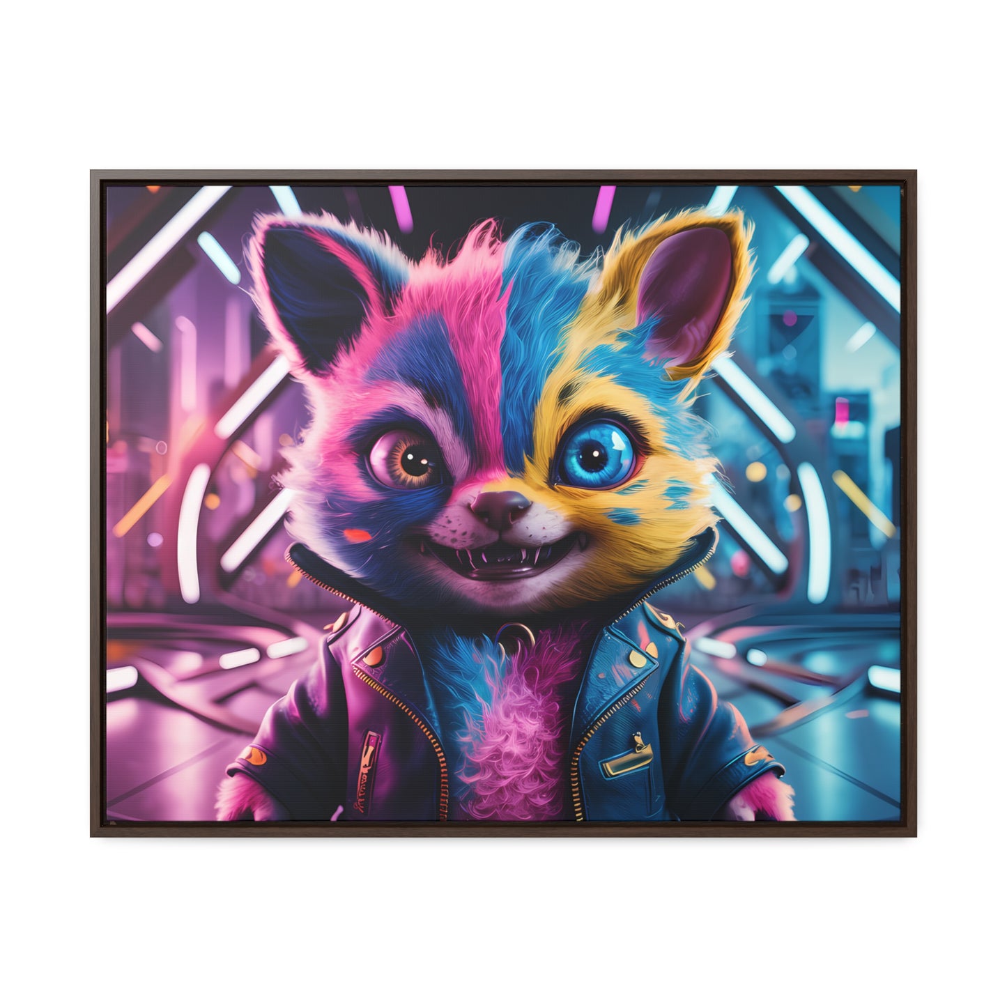 Neon Paws in the Cyber City - Gallery Canvas Wraps, Horizontal Frame