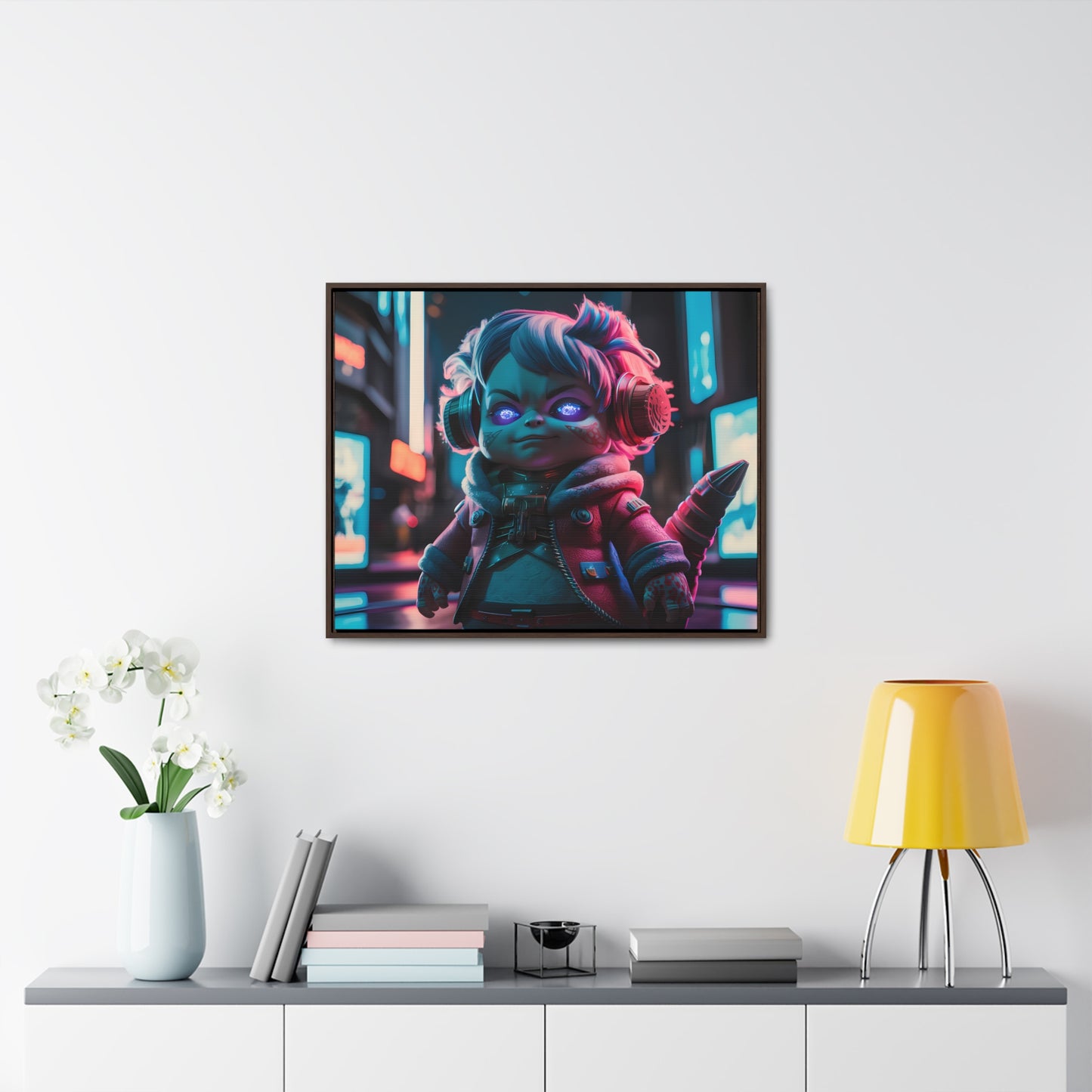 Neon Guardian in the Cyber City - Gallery Canvas Wraps, Horizontal Frame