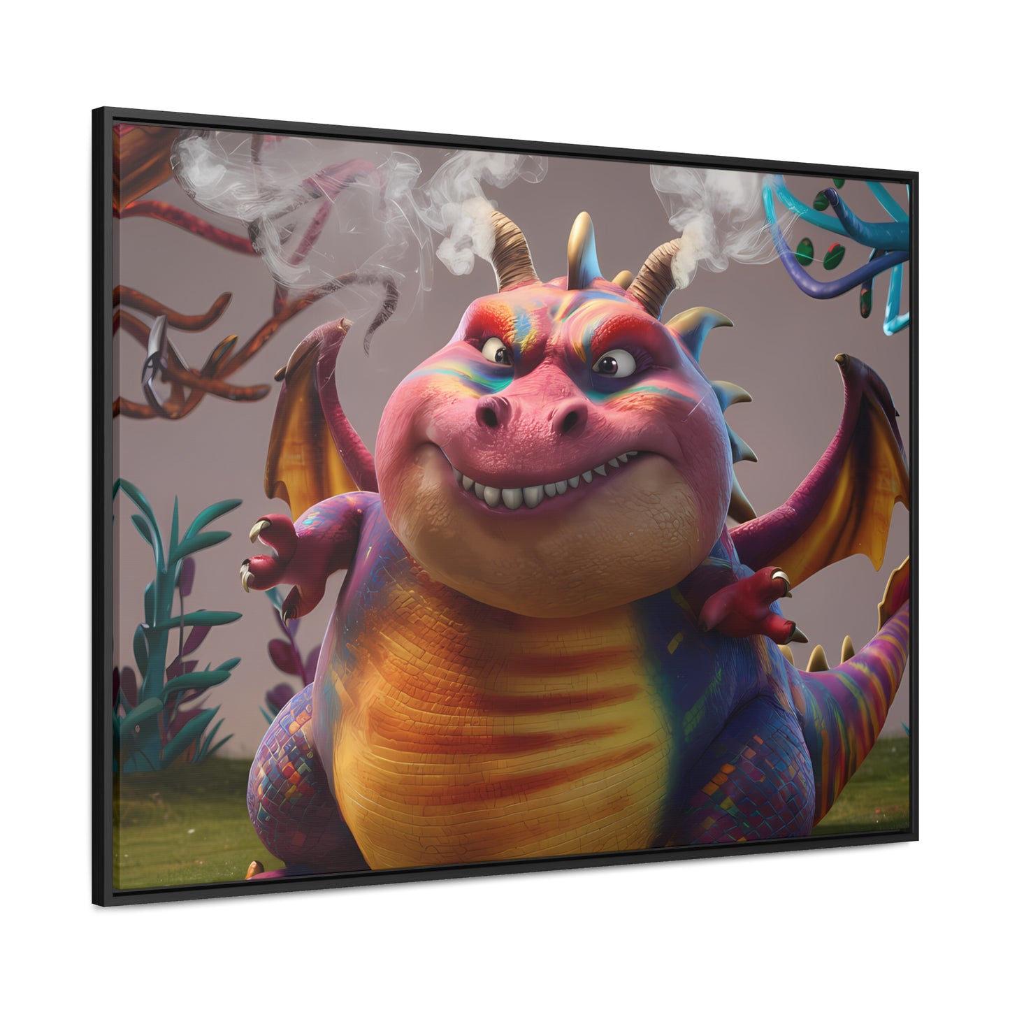 "Smug Rainbow Dragon in a Whimsical Forest" - Gallery Canvas Wraps, Horizontal Frame