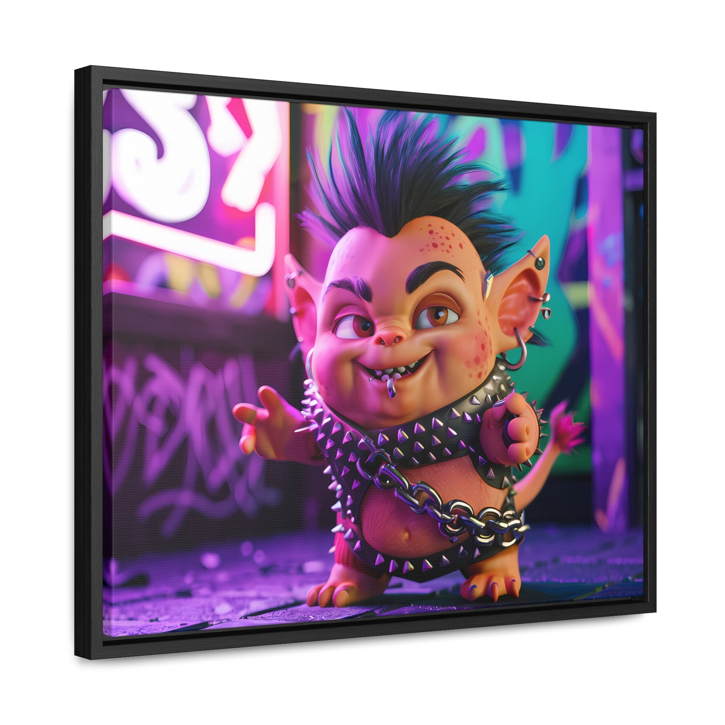 Punk Goblin in the Neon Alley - Gallery Canvas Wraps, Horizontal Frame