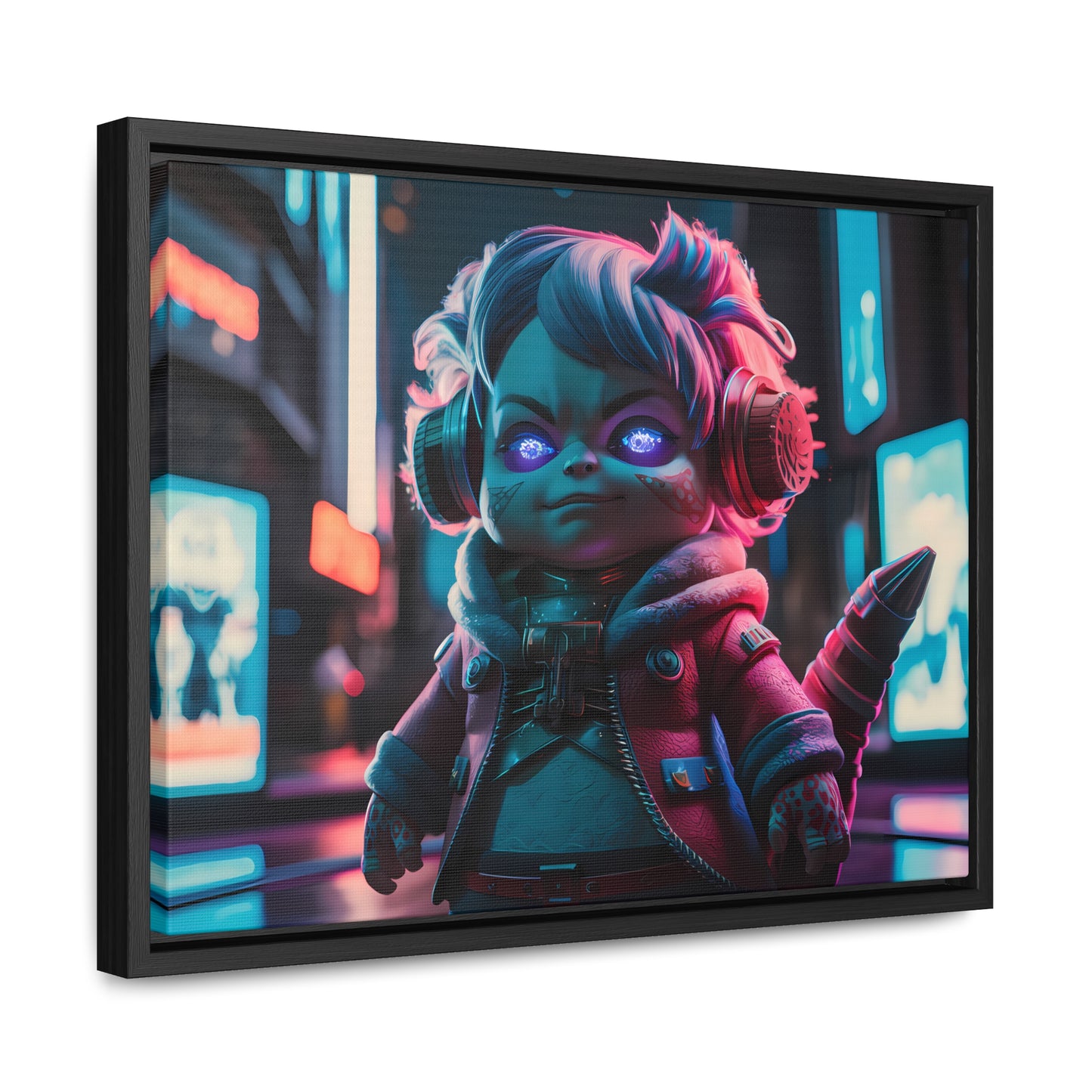 Neon Guardian in the Cyber City - Gallery Canvas Wraps, Horizontal Frame