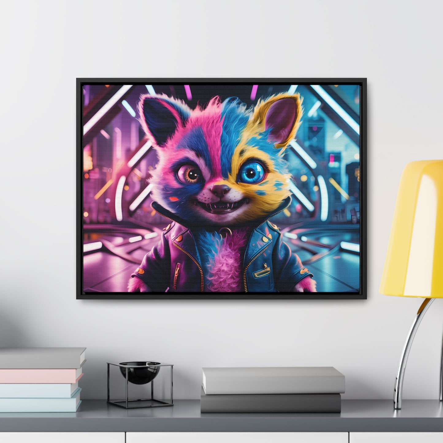 Neon Paws in the Cyber City - Gallery Canvas Wraps, Horizontal Frame