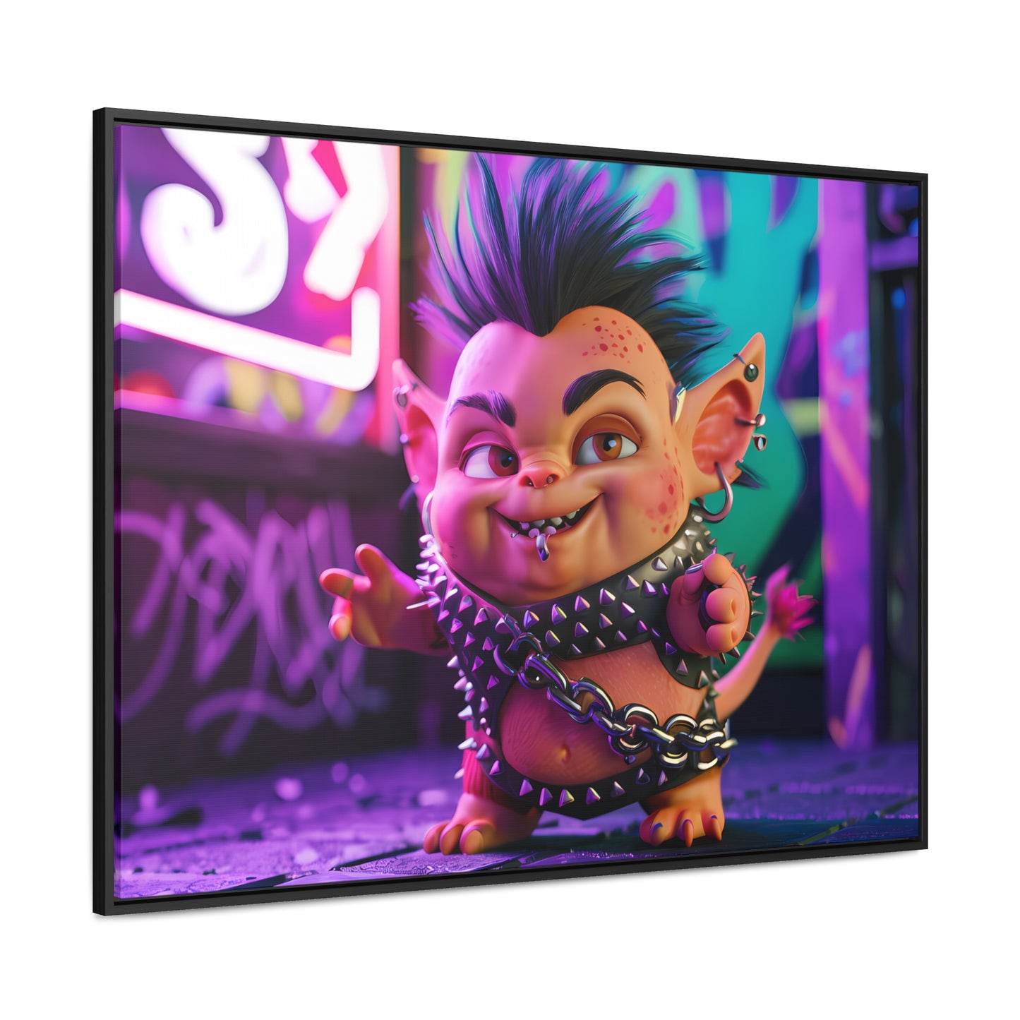 Punk Goblin in the Neon Alley - Gallery Canvas Wraps, Horizontal Frame