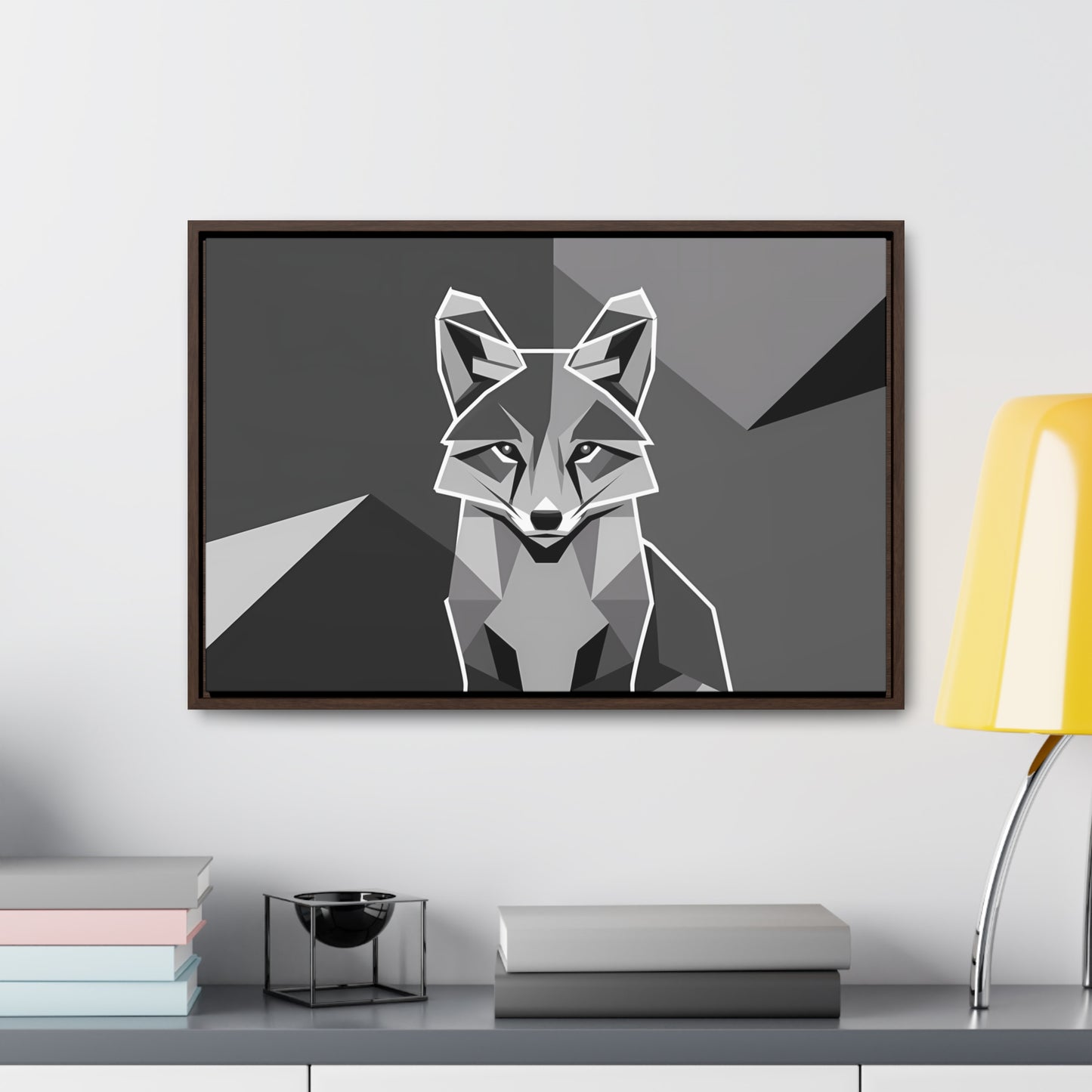 "Geometric Fox in Monochrome" - Gallery Canvas Wraps, Horizontal Frame
