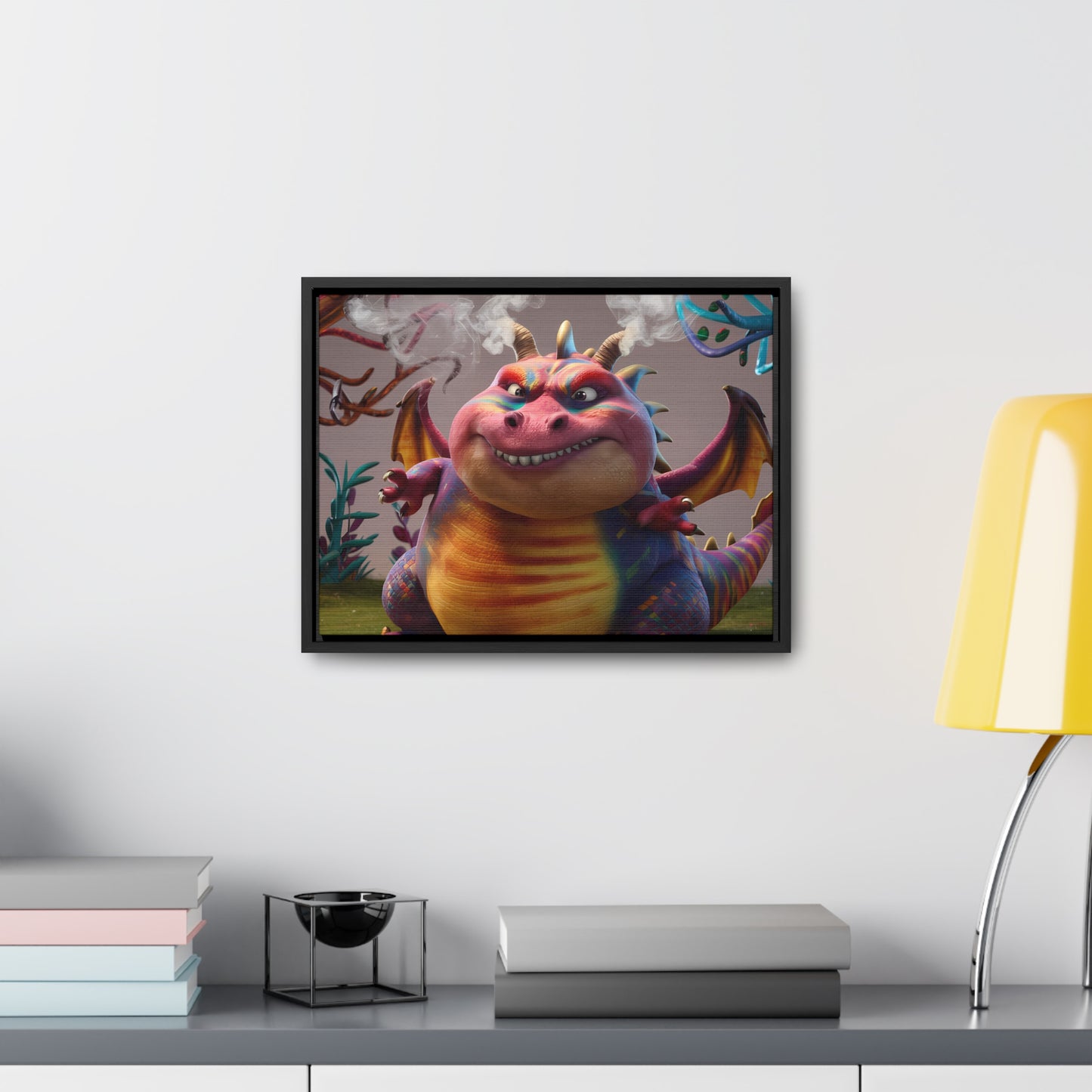"Smug Rainbow Dragon in a Whimsical Forest" - Gallery Canvas Wraps, Horizontal Frame