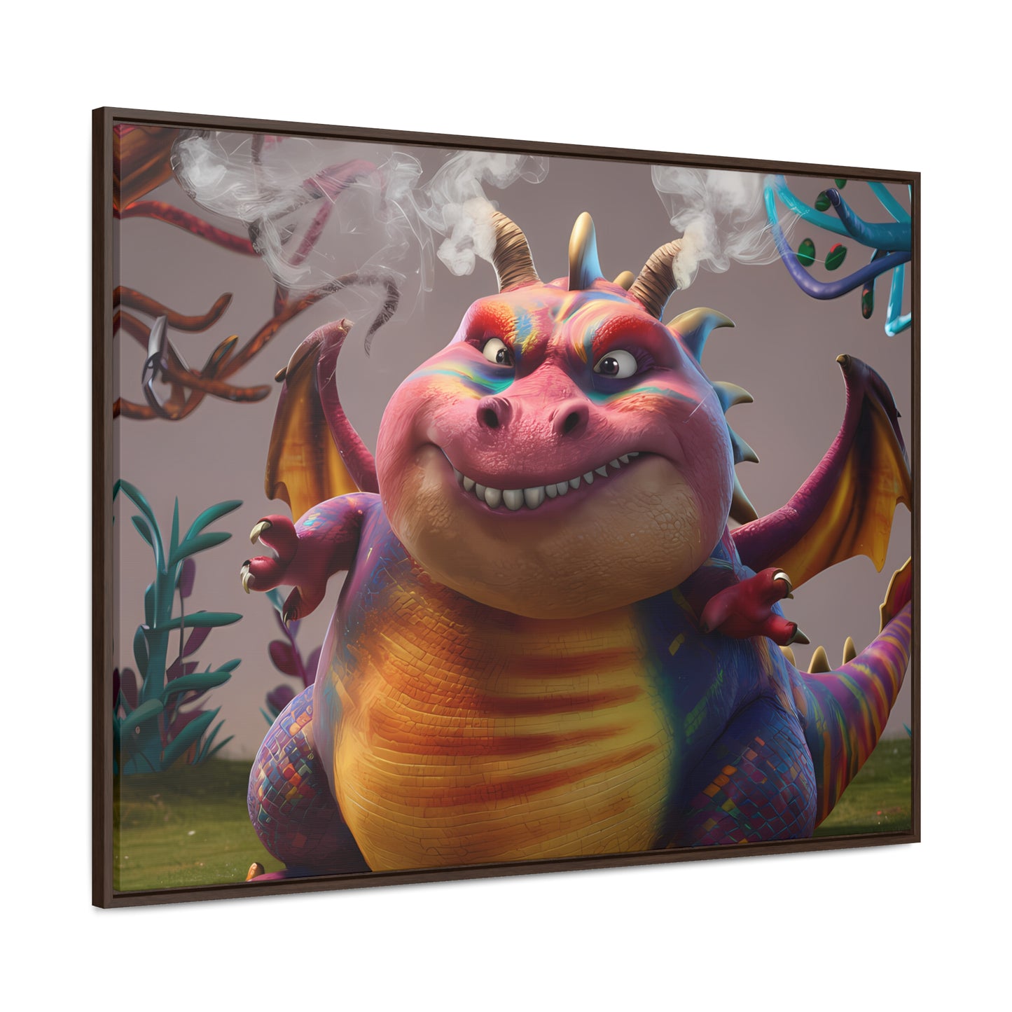 "Smug Rainbow Dragon in a Whimsical Forest" - Gallery Canvas Wraps, Horizontal Frame