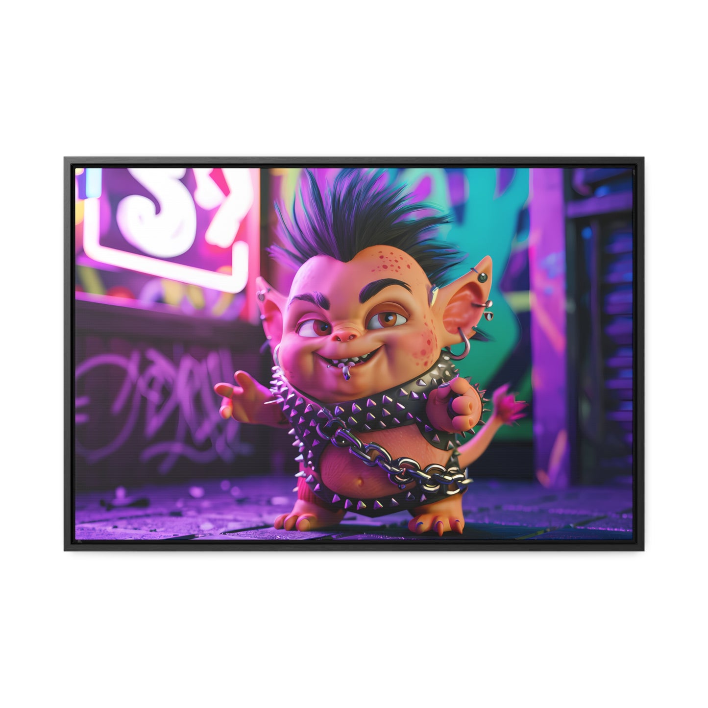 Punk Goblin in the Neon Alley - Gallery Canvas Wraps, Horizontal Frame
