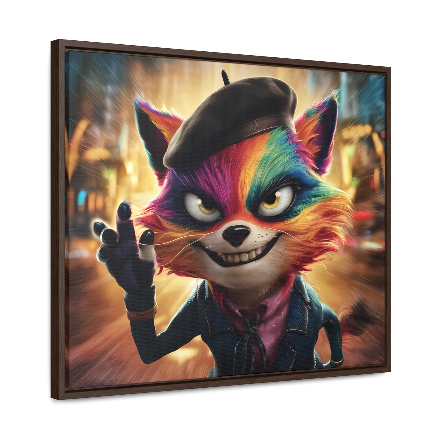 Feline Frenzy in the City Lights - Gallery Canvas Wraps, Horizontal Frame