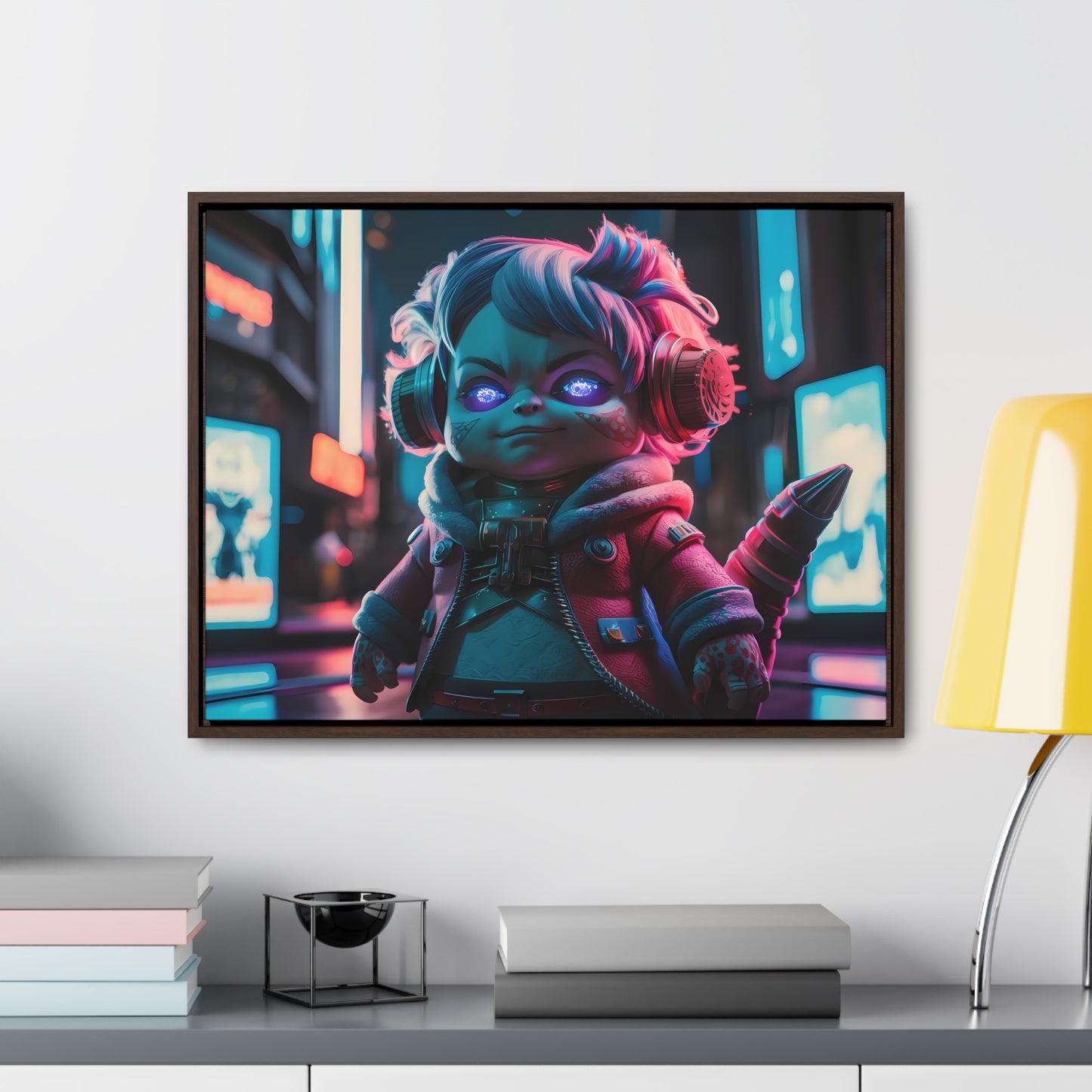 Neon Guardian in the Cyber City - Gallery Canvas Wraps, Horizontal Frame
