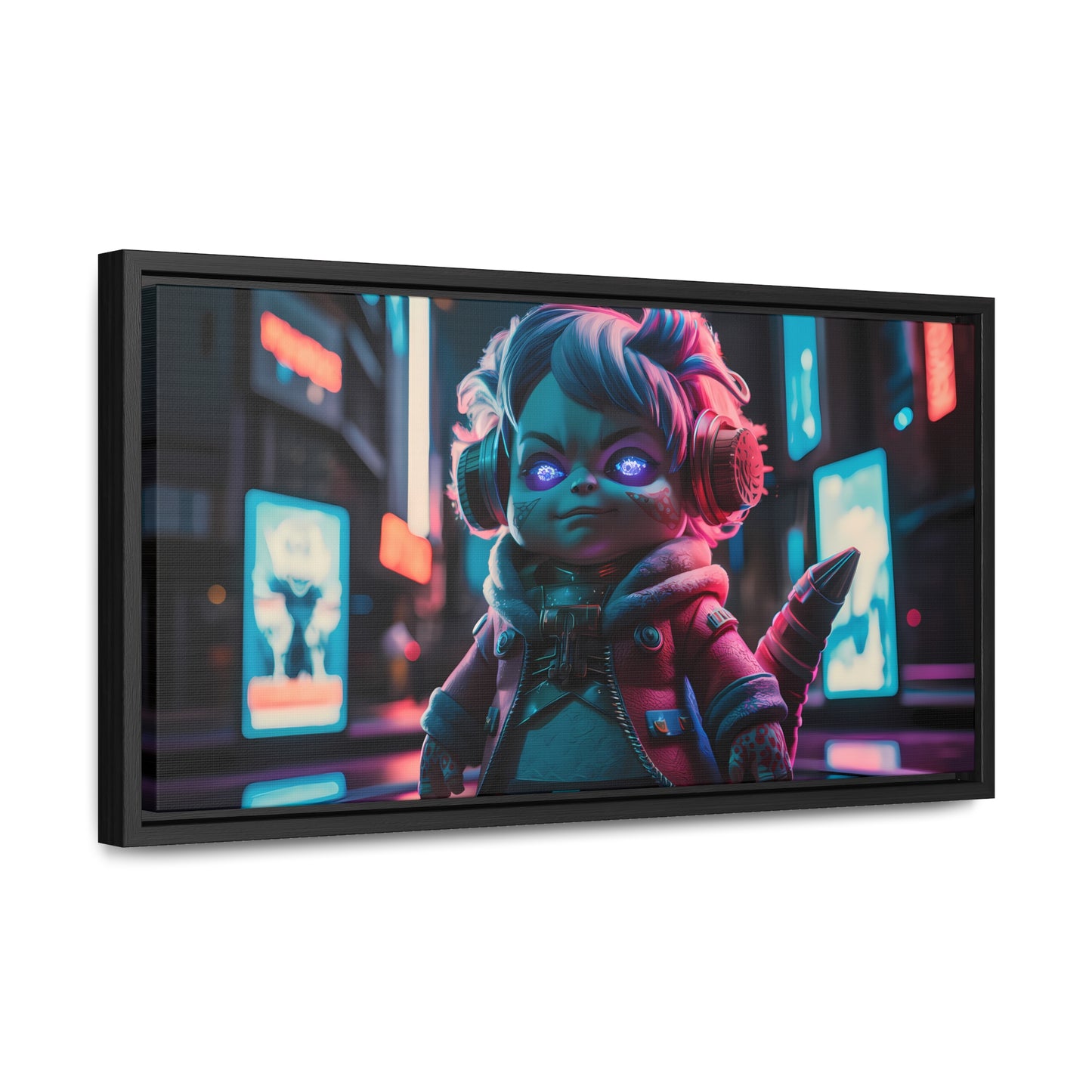 Neon Guardian in the Cyber City - Gallery Canvas Wraps, Horizontal Frame