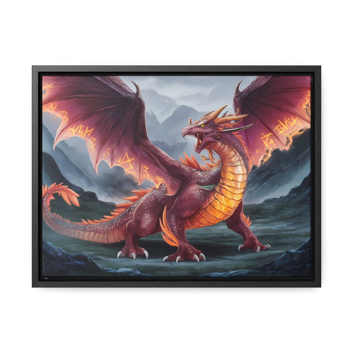 The Inferno Wyrm of the Ashen Peaks - Gallery Canvas Wraps, Horizontal Frame