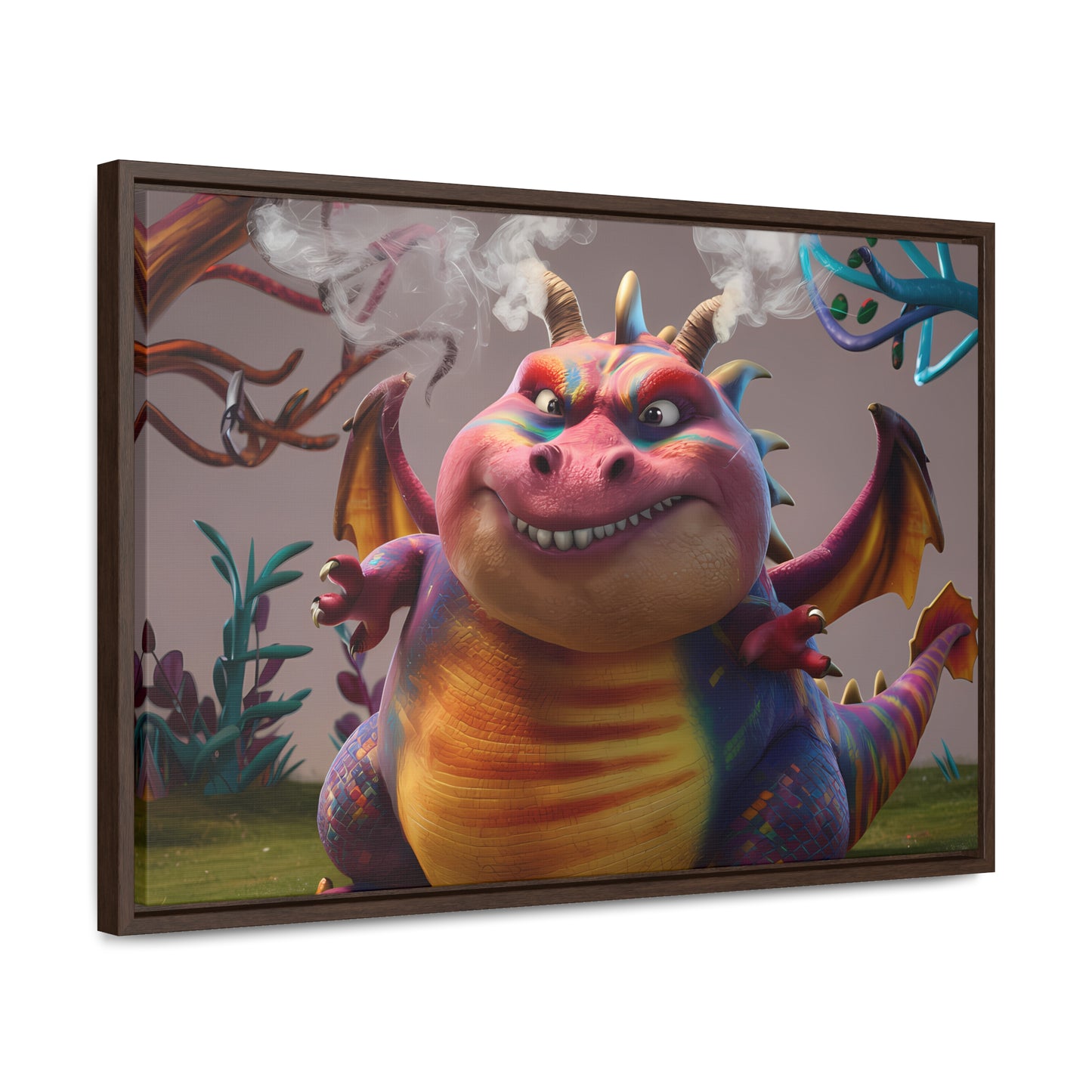 "Smug Rainbow Dragon in a Whimsical Forest" - Gallery Canvas Wraps, Horizontal Frame