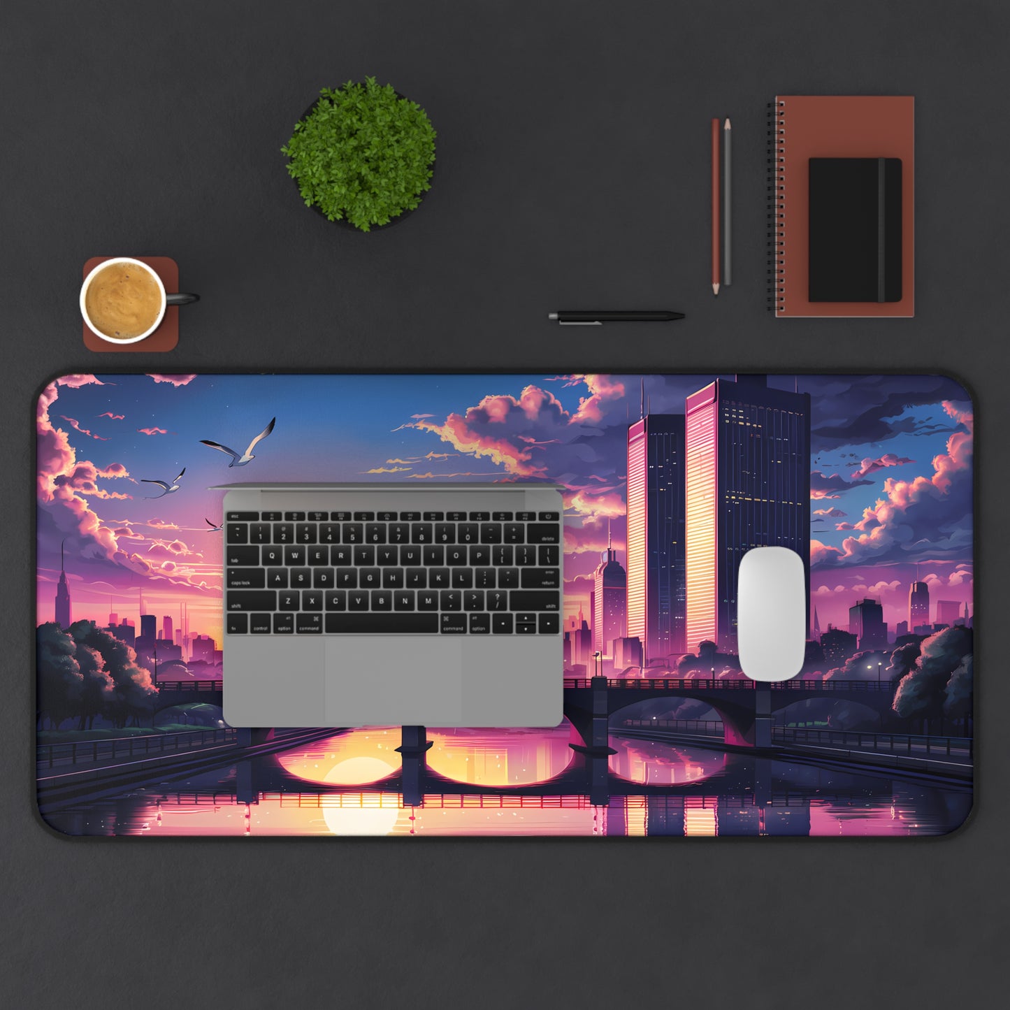"Twilight Reflections Over the City" - Desk Mat