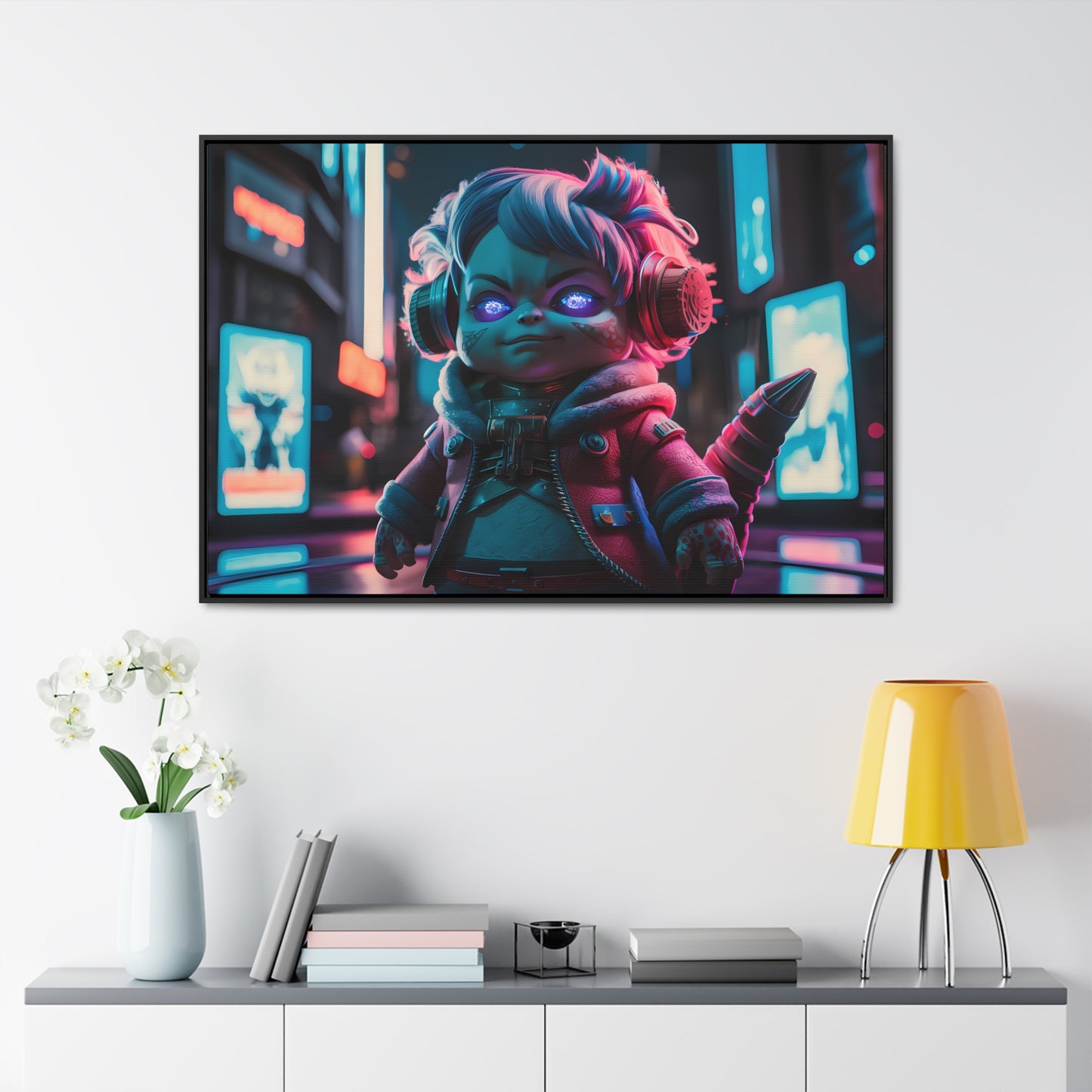 Neon Guardian in the Cyber City - Gallery Canvas Wraps, Horizontal Frame