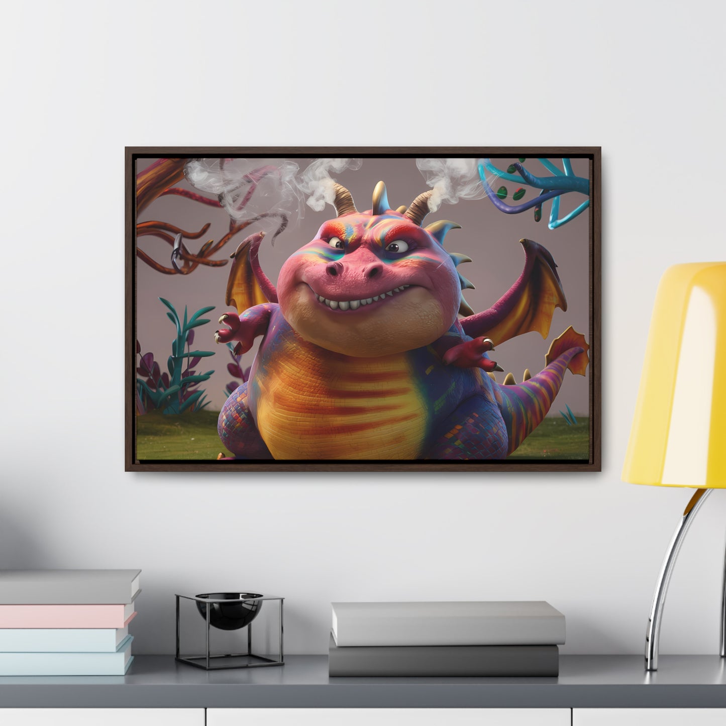 "Smug Rainbow Dragon in a Whimsical Forest" - Gallery Canvas Wraps, Horizontal Frame