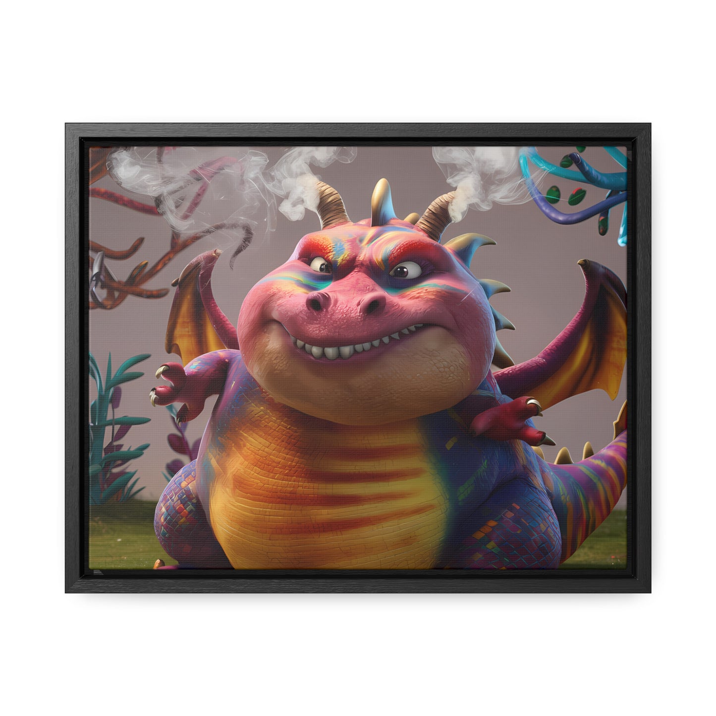 "Smug Rainbow Dragon in a Whimsical Forest" - Gallery Canvas Wraps, Horizontal Frame