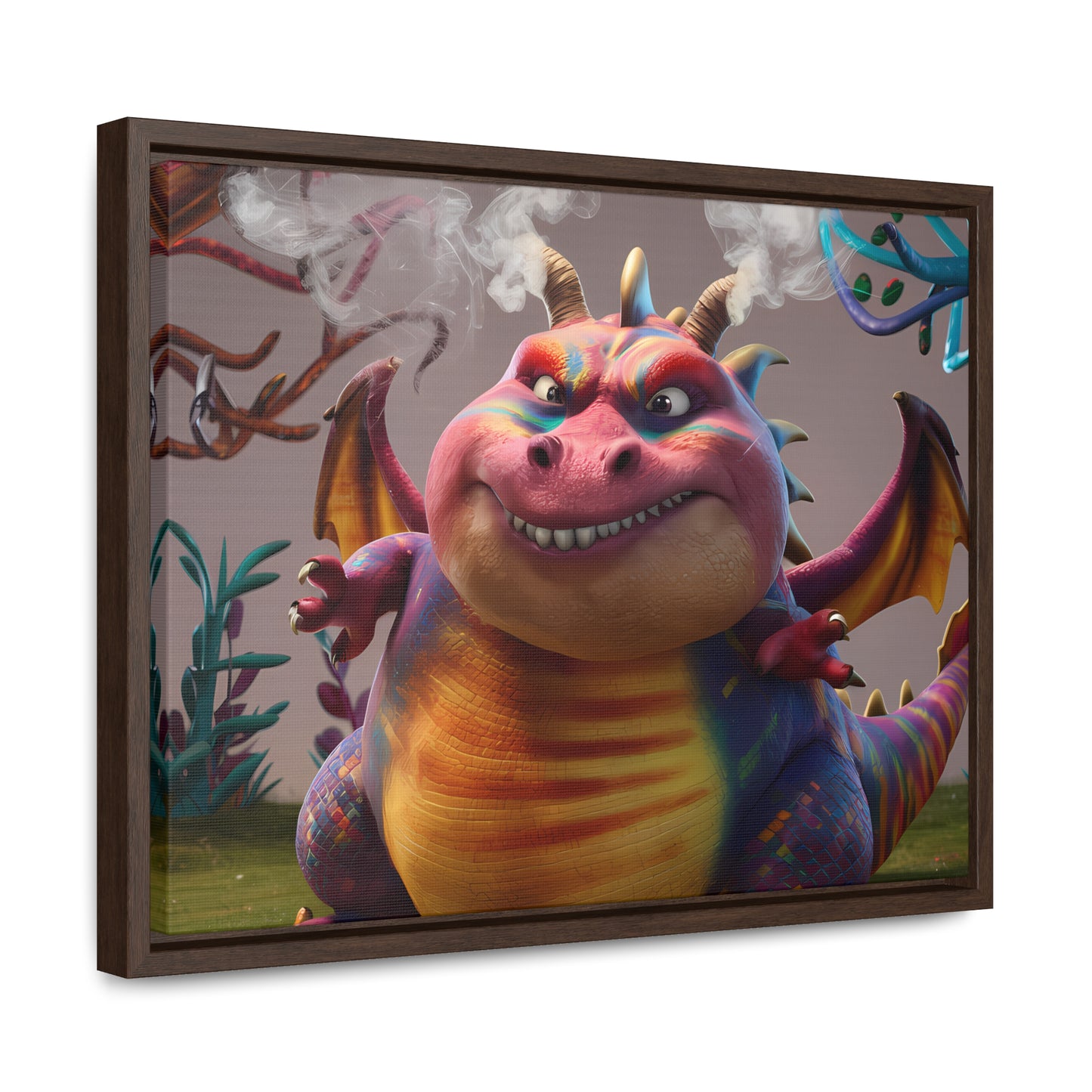 "Smug Rainbow Dragon in a Whimsical Forest" - Gallery Canvas Wraps, Horizontal Frame