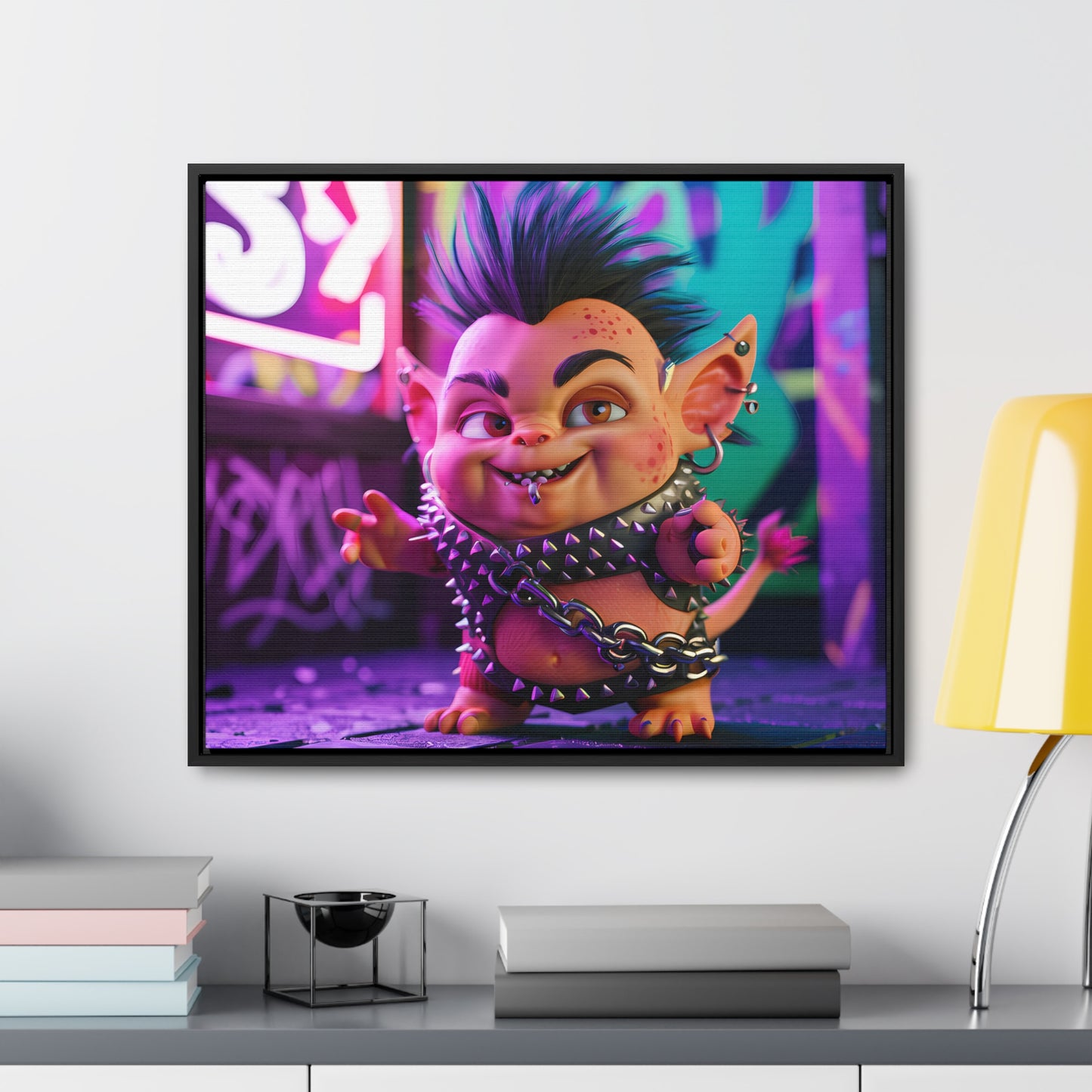 Punk Goblin in the Neon Alley - Gallery Canvas Wraps, Horizontal Frame