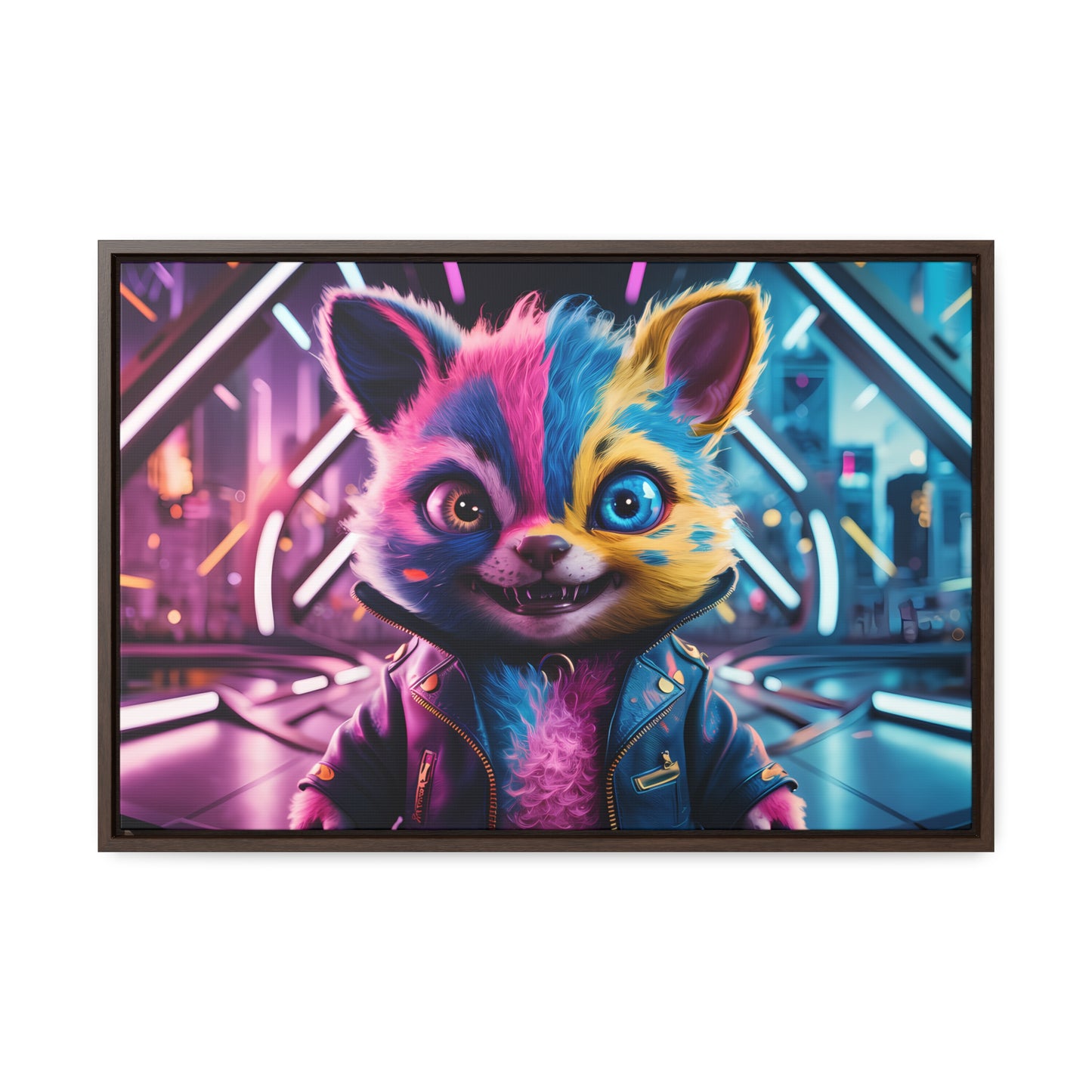 Neon Paws in the Cyber City - Gallery Canvas Wraps, Horizontal Frame