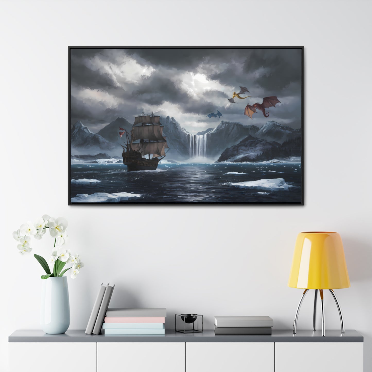 "The Voyage to Dragon's Fjord" - Gallery Canvas Wraps, Horizontal Frame
