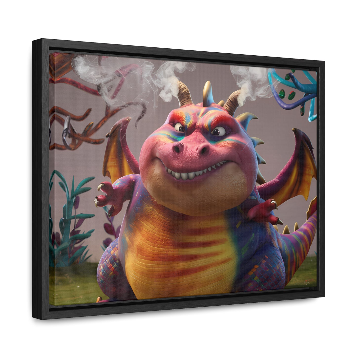 "Smug Rainbow Dragon in a Whimsical Forest" - Gallery Canvas Wraps, Horizontal Frame