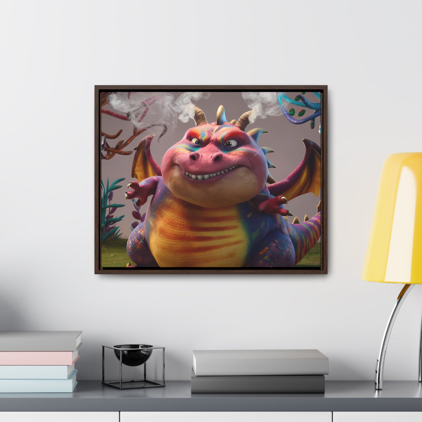 "Smug Rainbow Dragon in a Whimsical Forest" - Gallery Canvas Wraps, Horizontal Frame