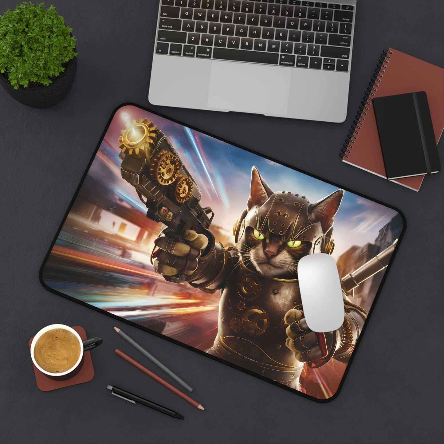 Steampunk Gunner Cat - Desk Mat