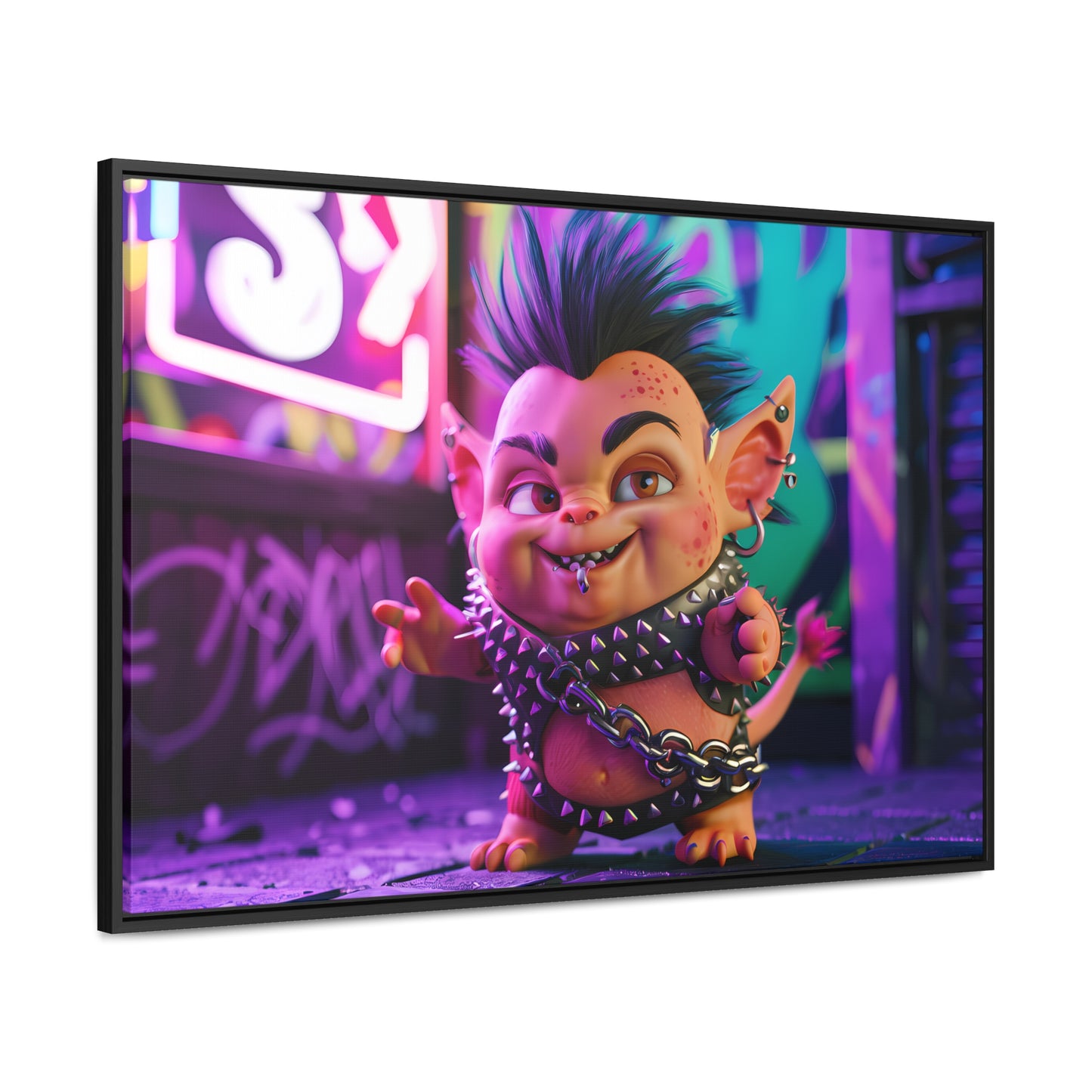 Punk Goblin in the Neon Alley - Gallery Canvas Wraps, Horizontal Frame