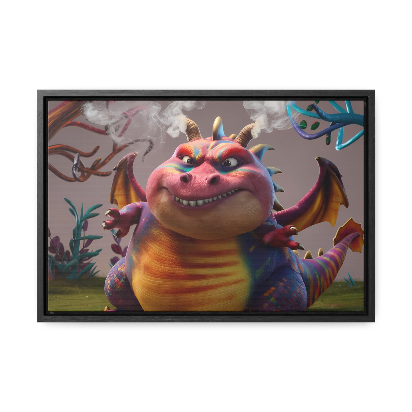 "Smug Rainbow Dragon in a Whimsical Forest" - Gallery Canvas Wraps, Horizontal Frame